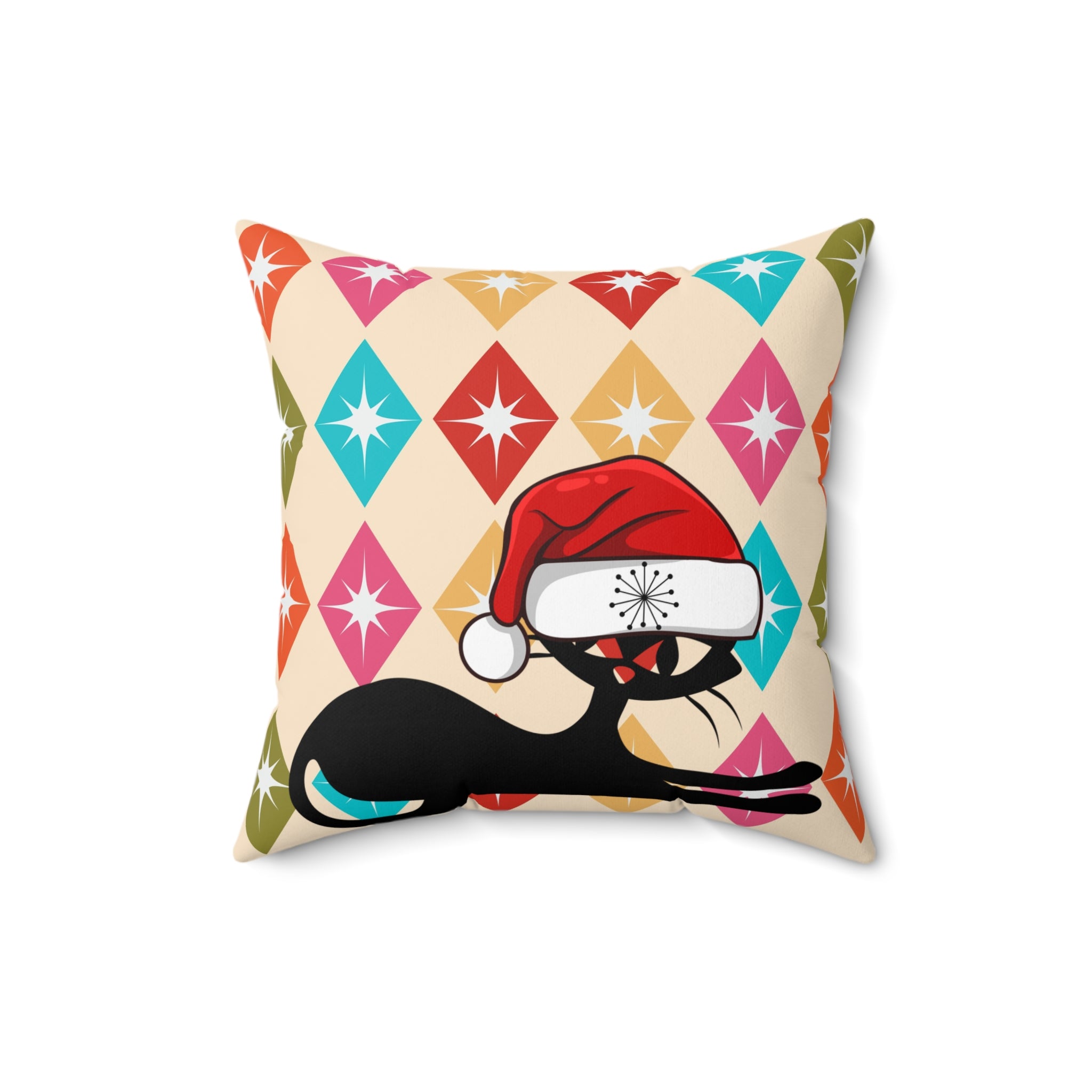 Atomic Cat Christmas Pillow, Mid Century Modern Starburst Pillow And Insert - Mid Century Modern Gal