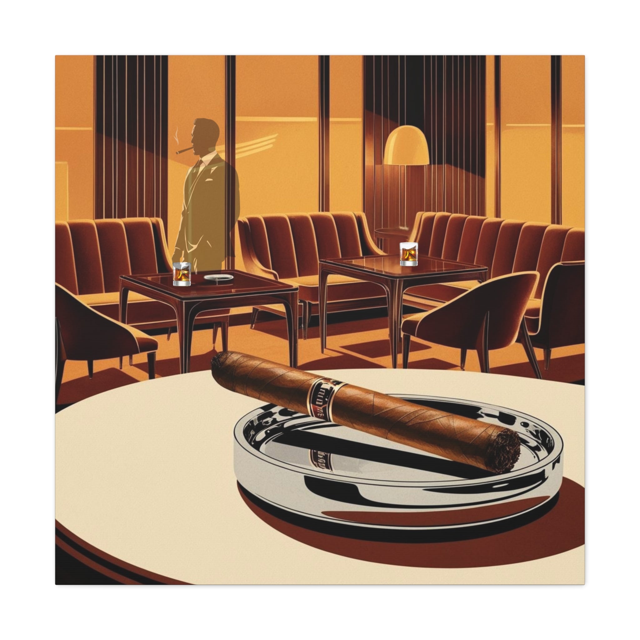 Cigar And Boubon Whiskey Mid Century Modern Vintage Lounge Matte Canvas Art Print - Mid Century Modern Gal