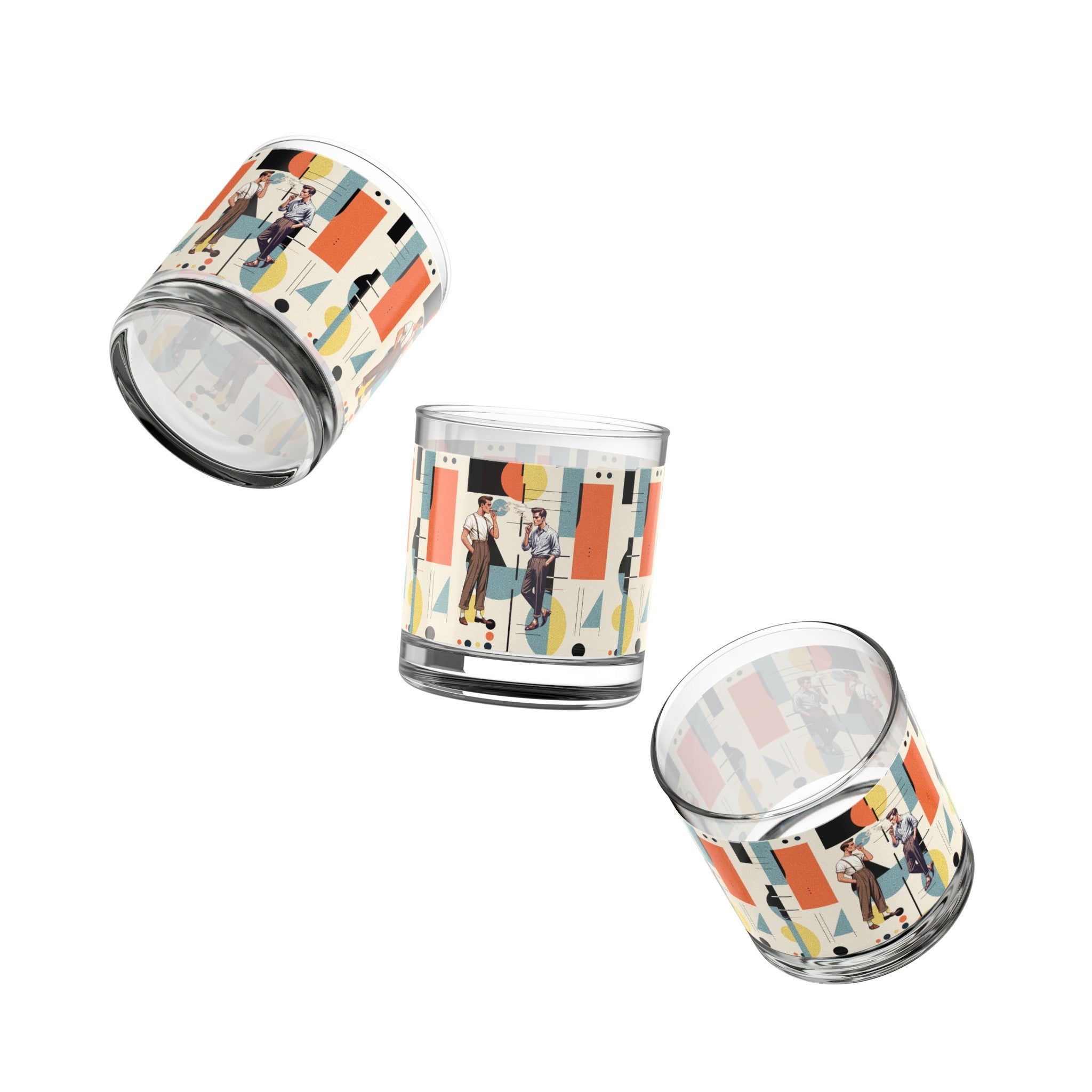 Cigar Smoking Male Couple, Buddies, Bourbon Drinkers Mid Mod Bauhaus Designed Rocks Glass, 10oz - Mid Century Modern Gal