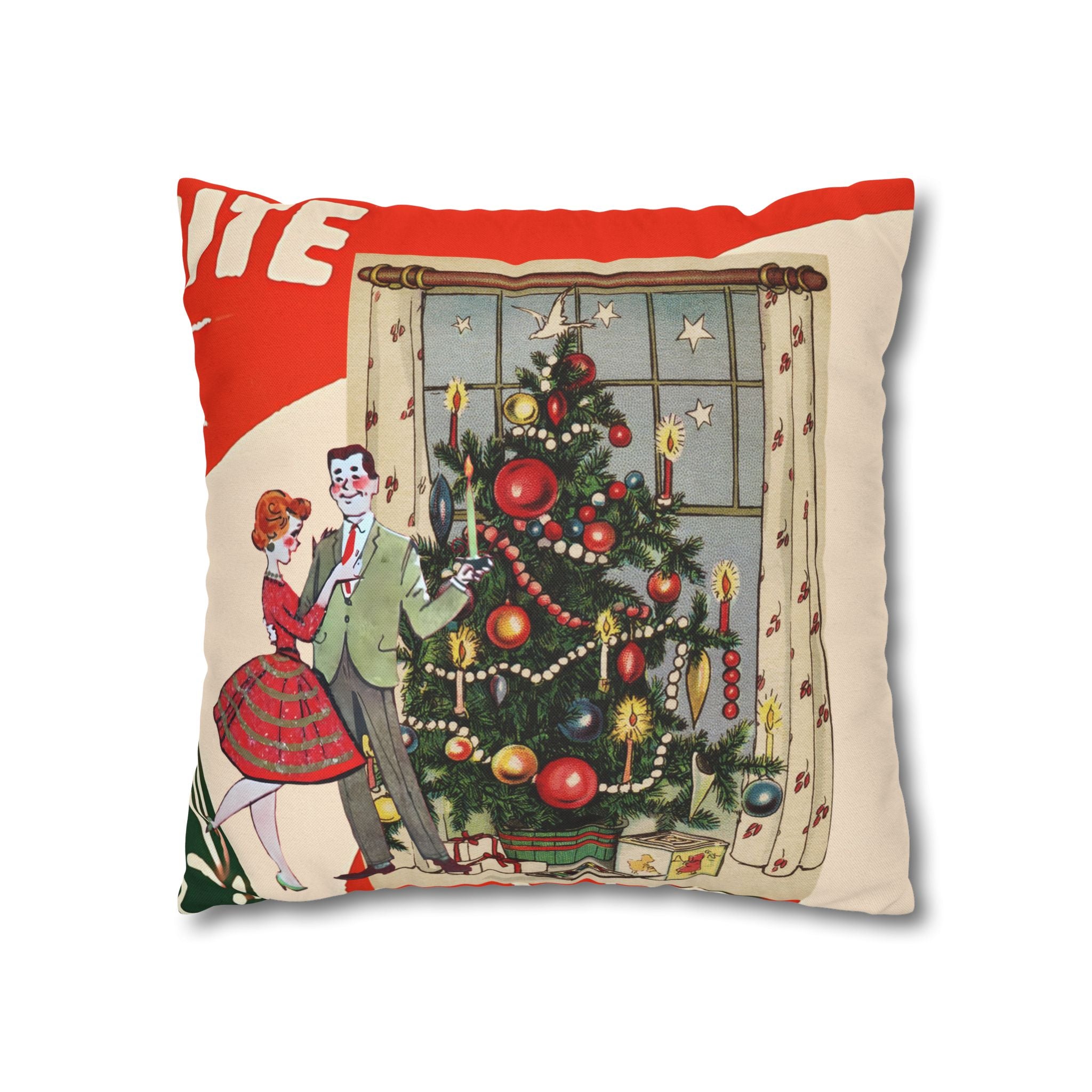 Vintage Kitschy Christmas 50s Couple, Mid Century Modern Holiday Pillow Cover - Mid Century Modern Gal