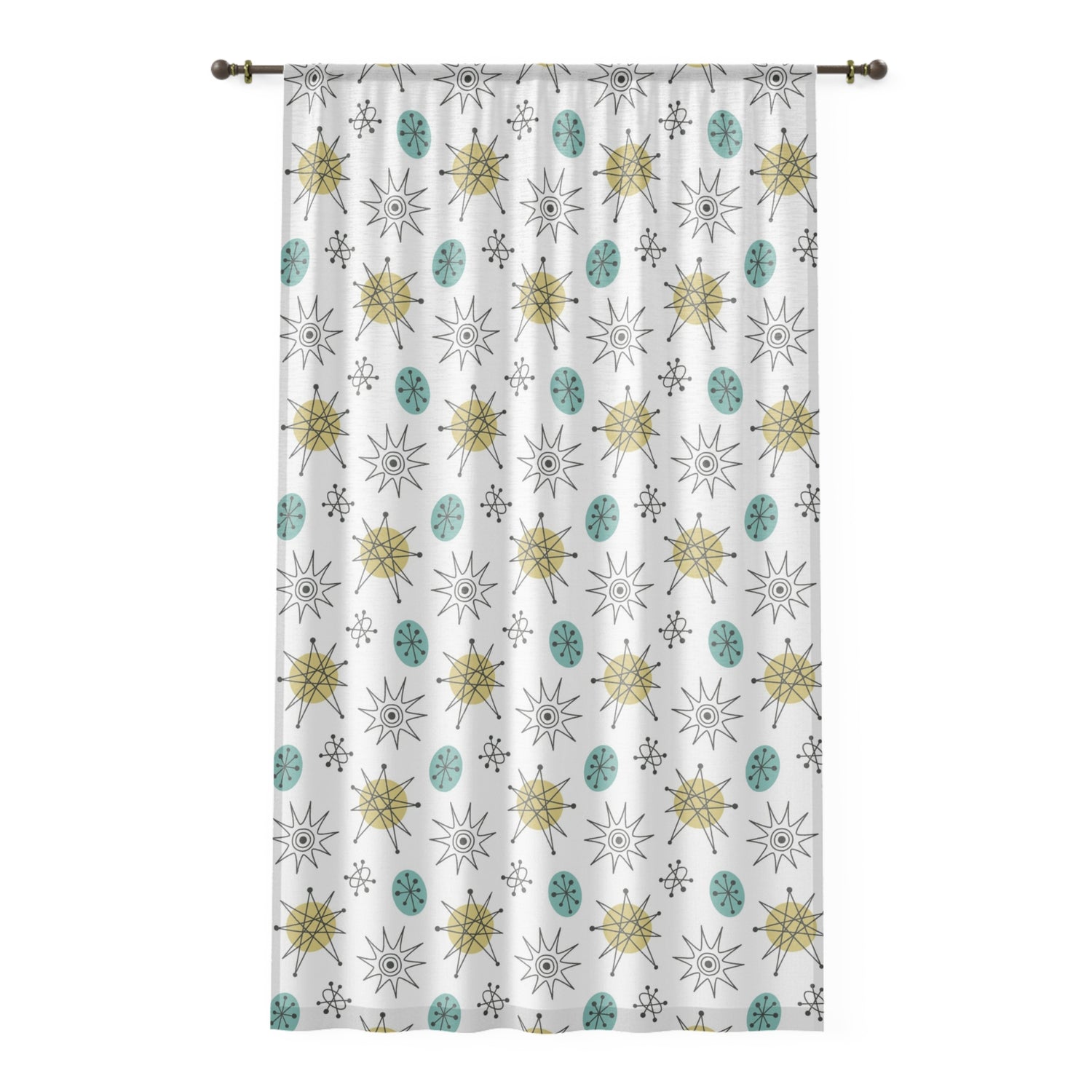 50s Franciscan Starburst Classic White Mid Century Modern White Sheer Window Curtain - Mid Century Modern Gal