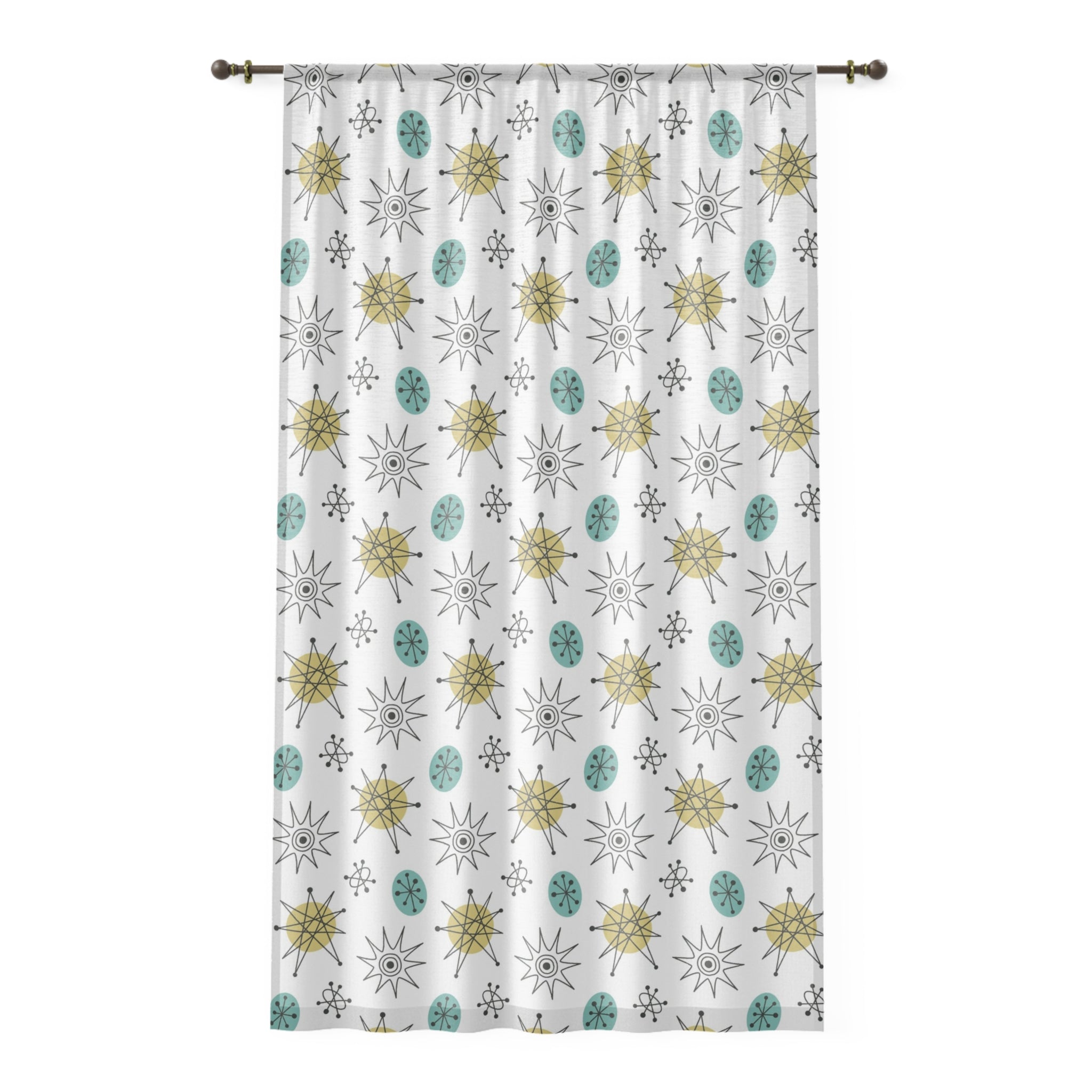 50s Franciscan Starburst Classic White Mid Century Modern White Sheer Window Curtain - Mid Century Modern Gal