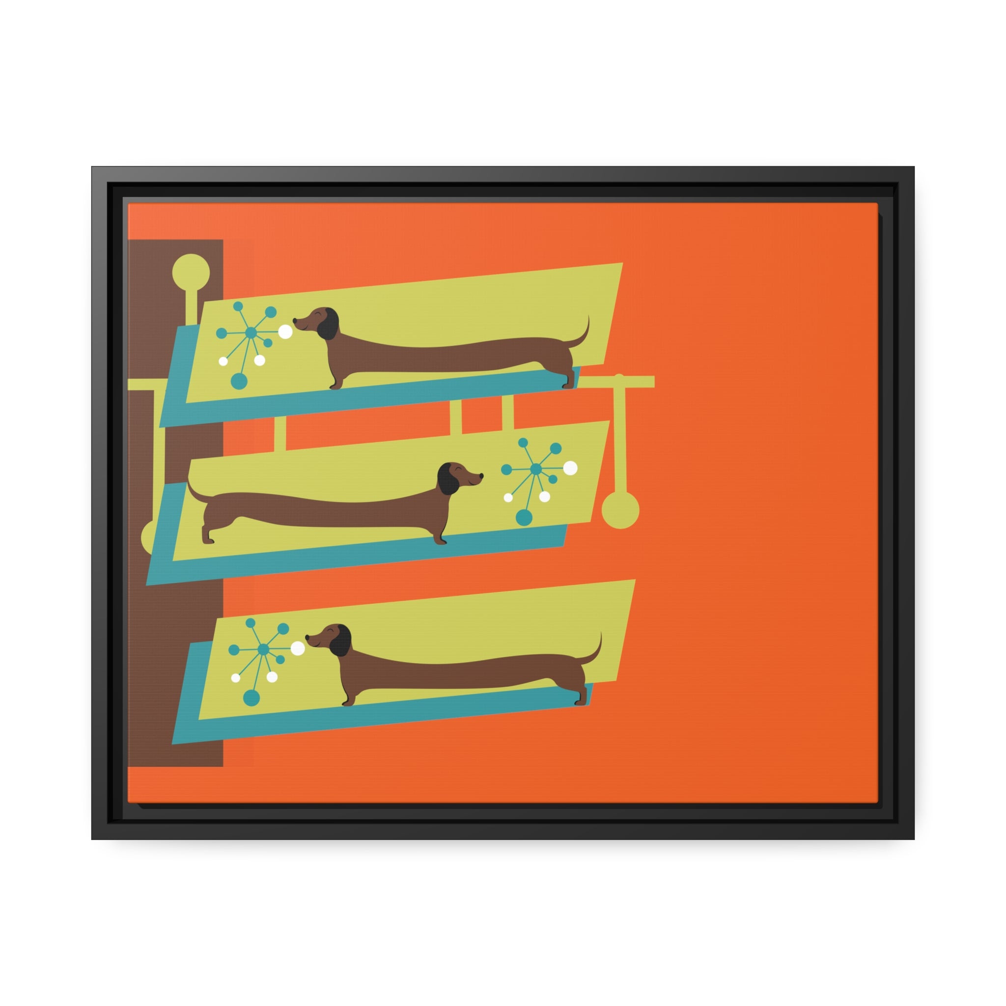 Mid Mod Doxie Dog MCM Wall Art, Orange, Green Teal, Mid Century Modern Wall Art - Mid Century Modern Gal