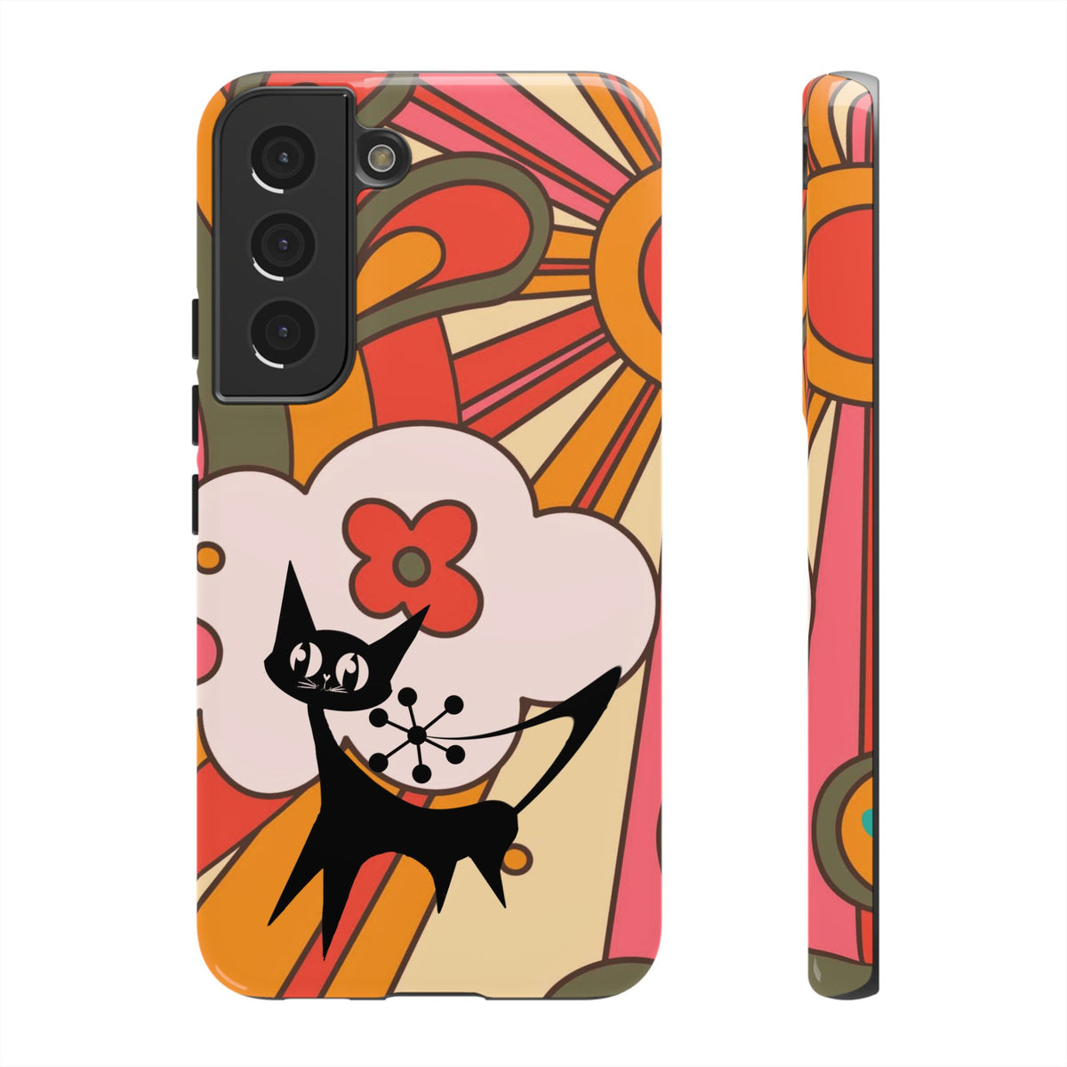 Atomic Cat, Retro Sunburst, Groovy Mod Smart Phone Tough Phone Cases - Mid Century Modern Gal