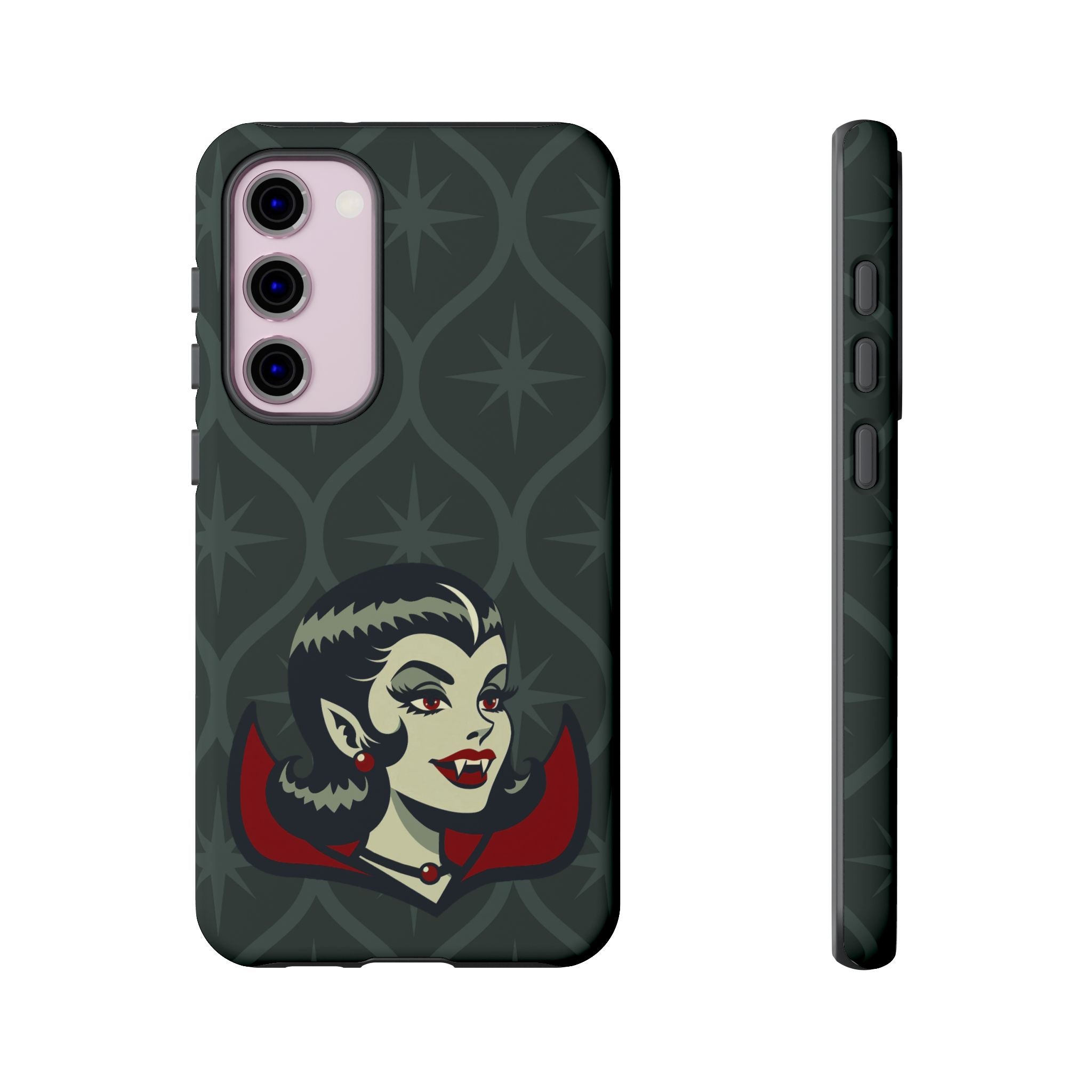 Vampire Dracula Girl Halloween Goth Horror Buff MCM Green Tough Phone Case - Mid Century Modern Gal