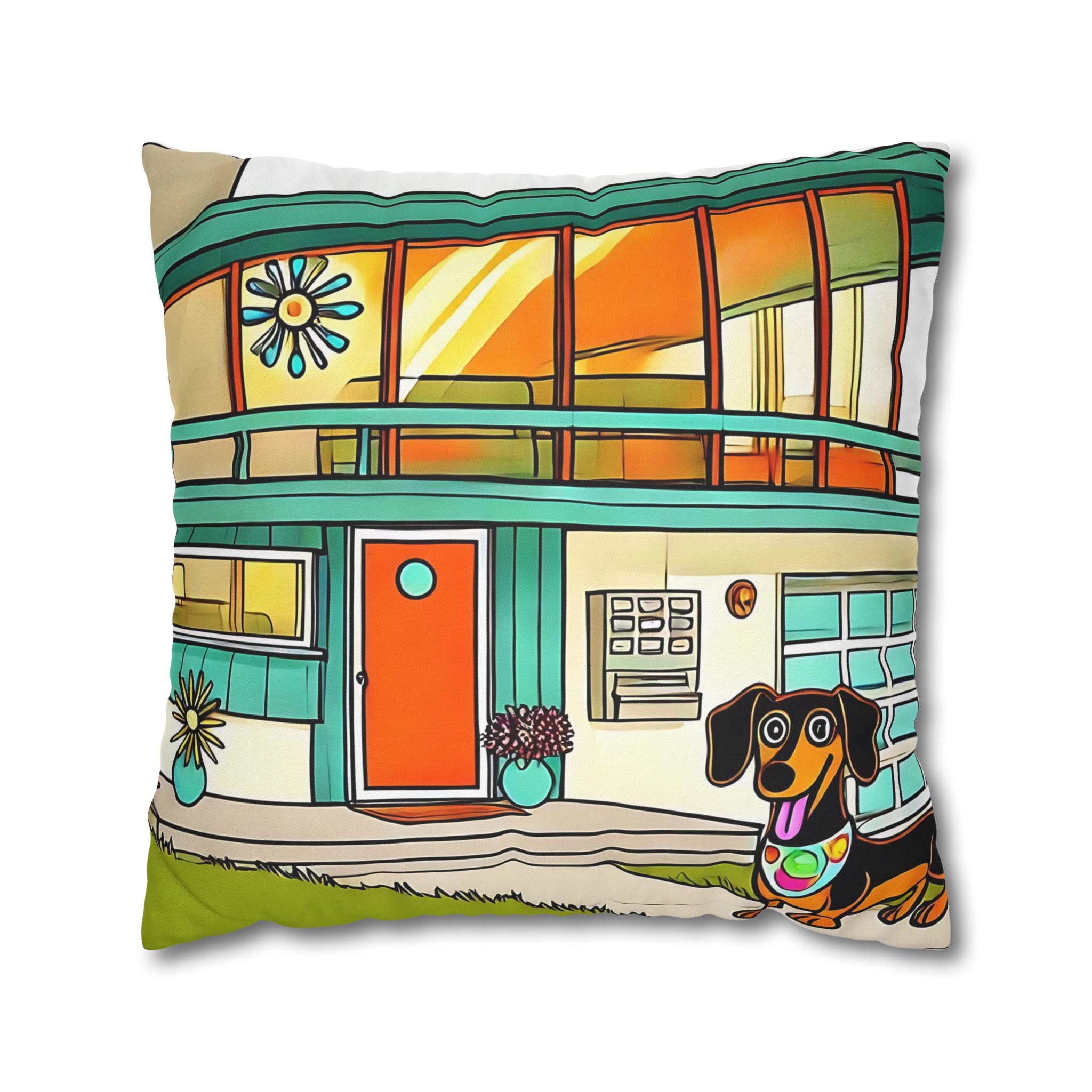 Doxie Dog Dwelling, Kitschy Mid Century Modern Pillow COVER Only - Mid Century Modern Gal