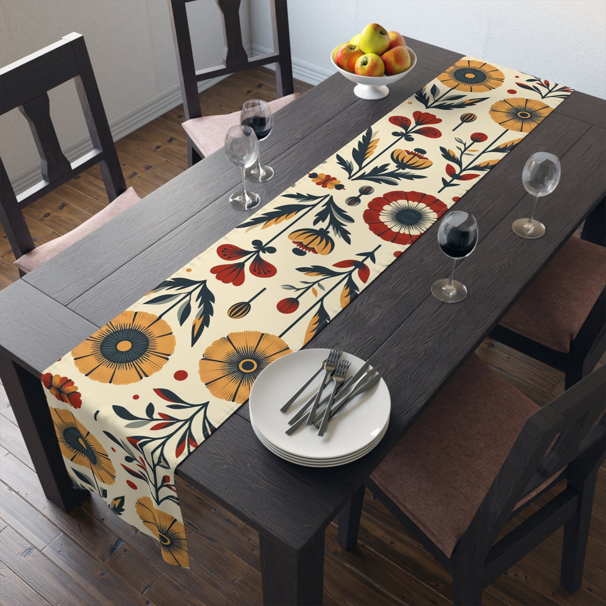 Scandinavian Modern Danish Design, Poppy, Marigold, Floral MCM Table Runner - Mid Century Modern Gal