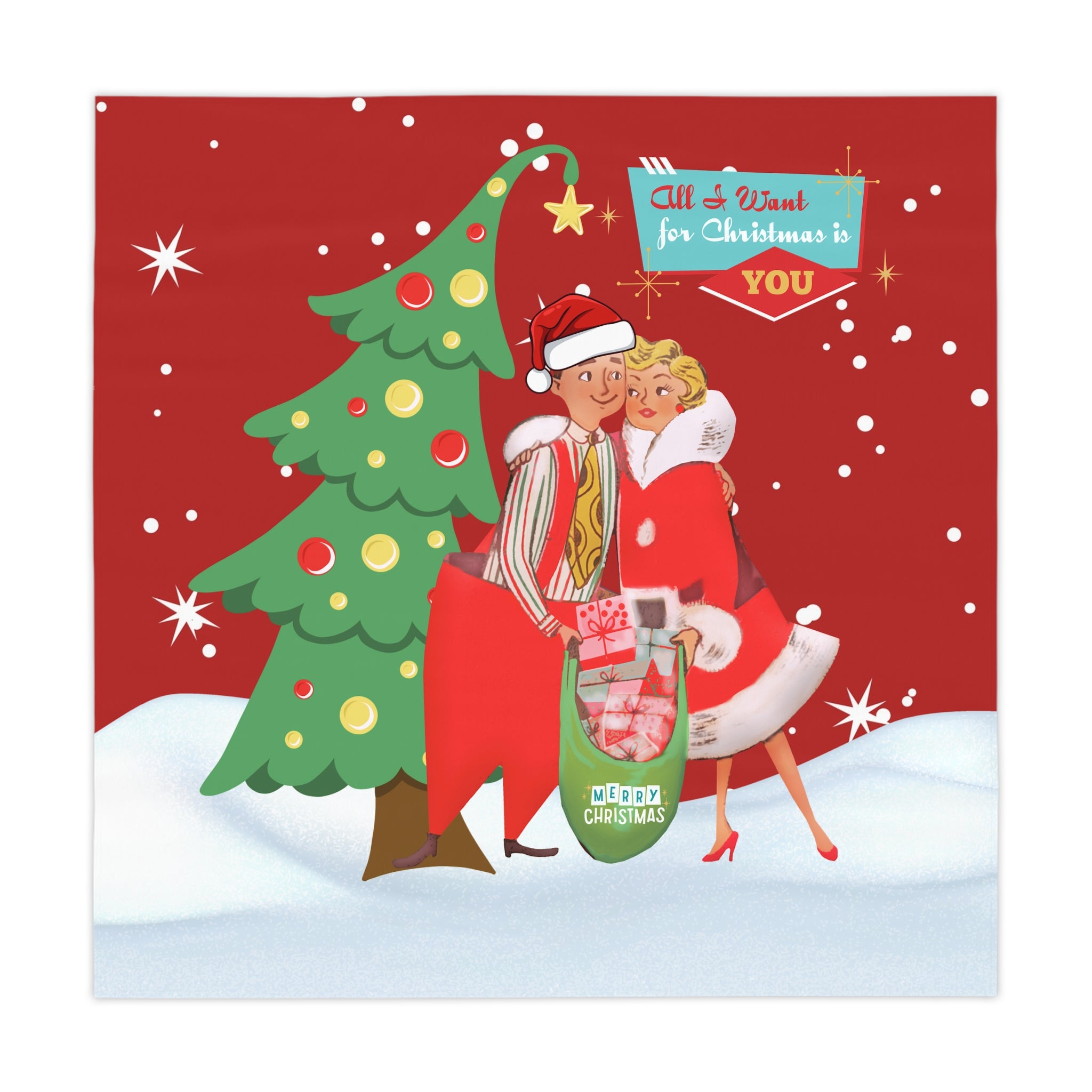 Christmas Tablecloth - "All I Want for Christmas is You" Holiday Festive Decor - Mid Century Modern Gal