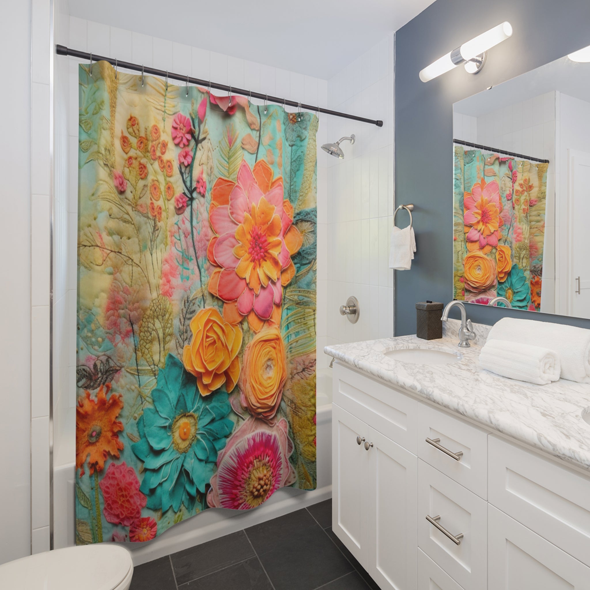 Retro Boho Chic Floral Hippie Vibes Shower Curtain - Mid Century Modern Gal
