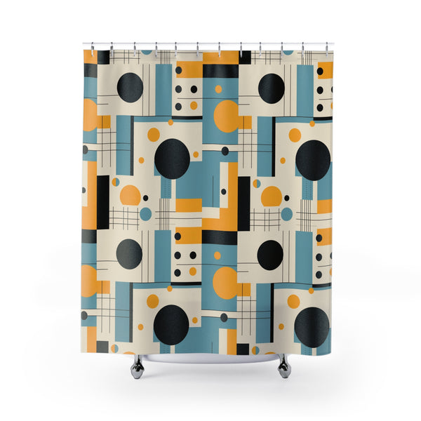 Bauhaus Mid Century Modern Geometric Blue, Yellow, Shower Curtain