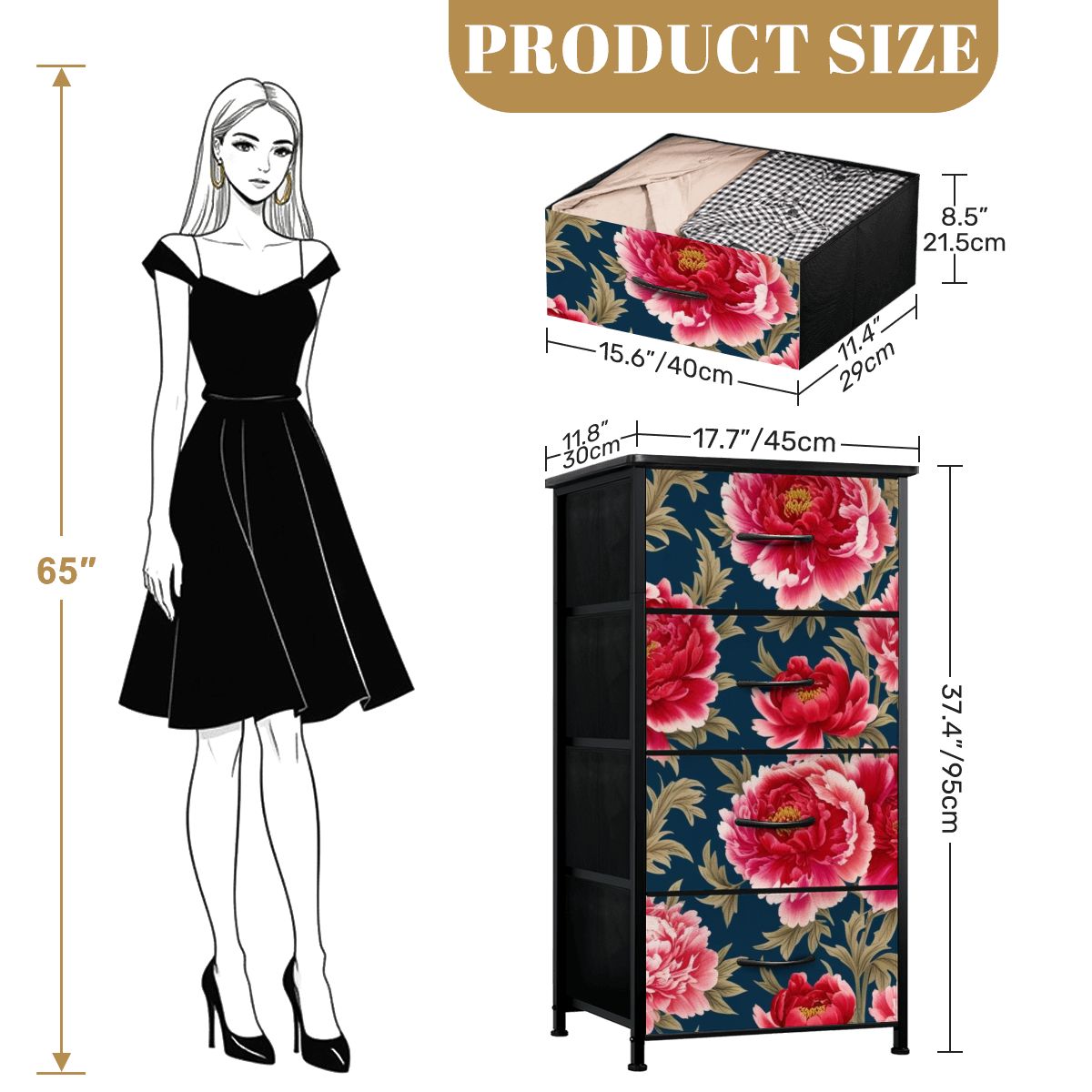 Modern Chinoiserie Royal Blue, Pink Red Floral 4-Drawer Dresser - Mid Century Modern Gal