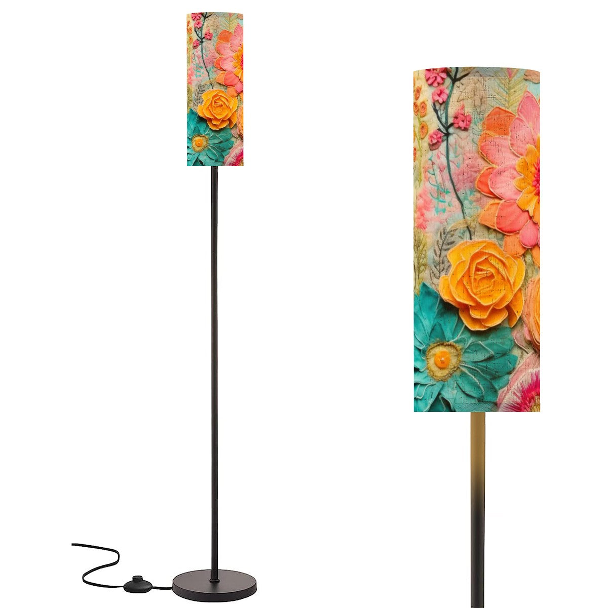 Retro Boho Floral, Mid Mod Slim Floor Lamp - Mid Century Modern Gal