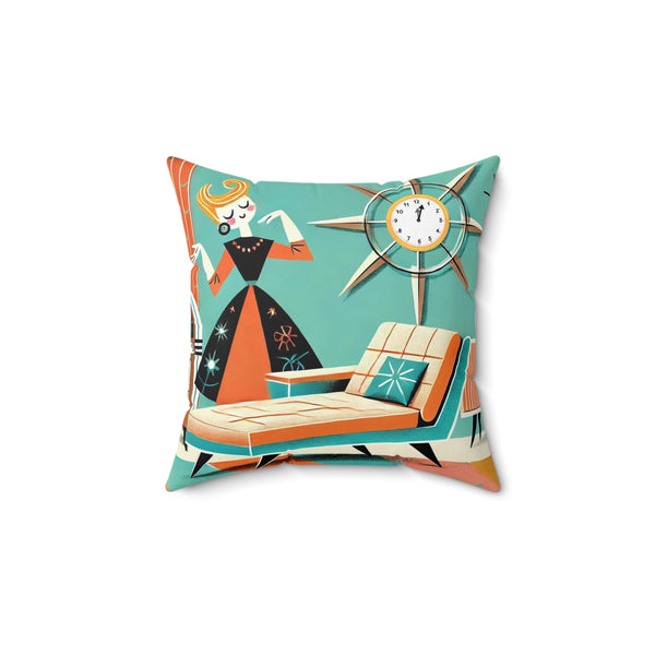 Mid Century Modern Quirky Retro Gal Vintage Retro Glam Decor Pillow with Chic Lounge Design