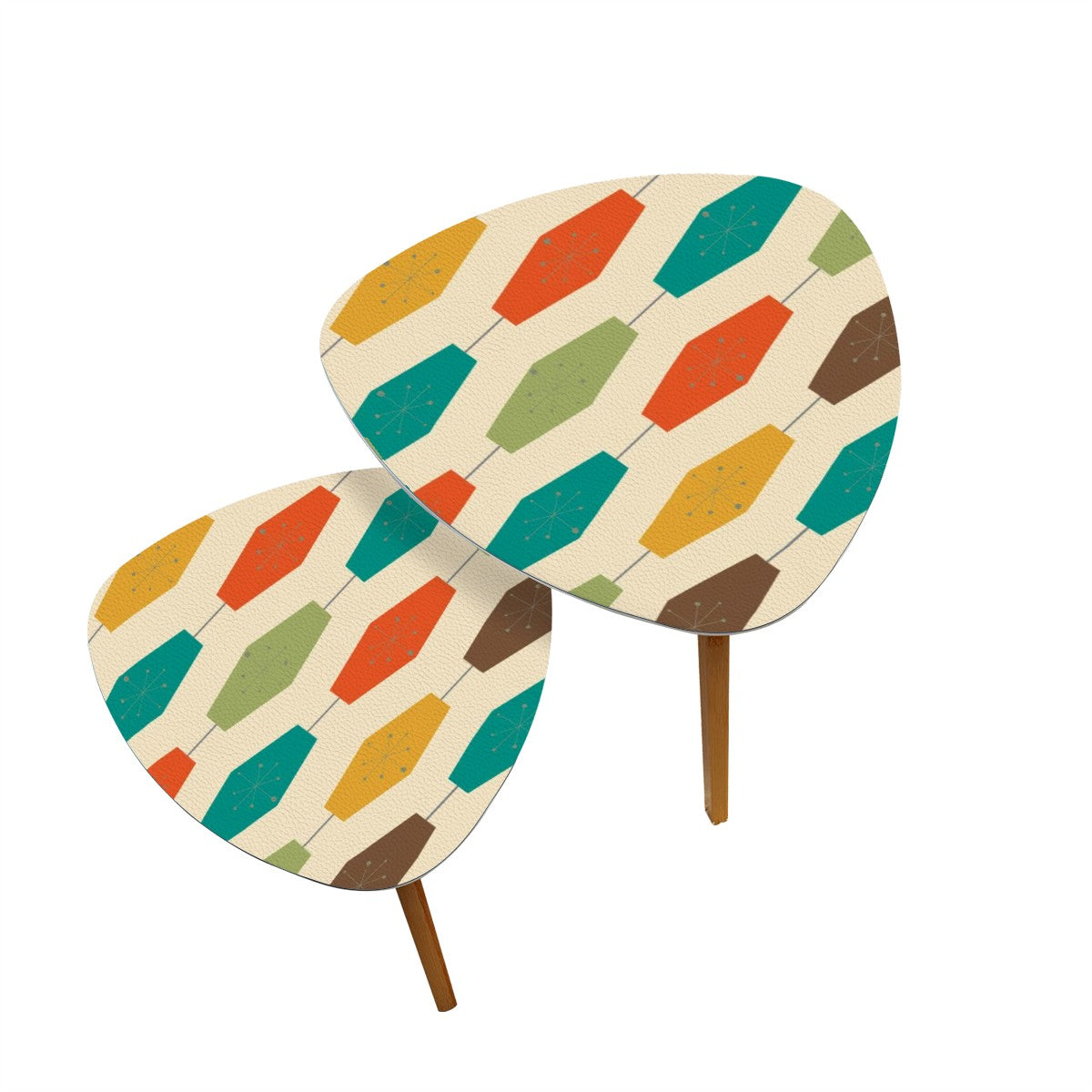 Mid Century Modern Groovy Lantern Starburst Designed Triangle Coffee Table Set of 2 - Mid Century Modern Gal