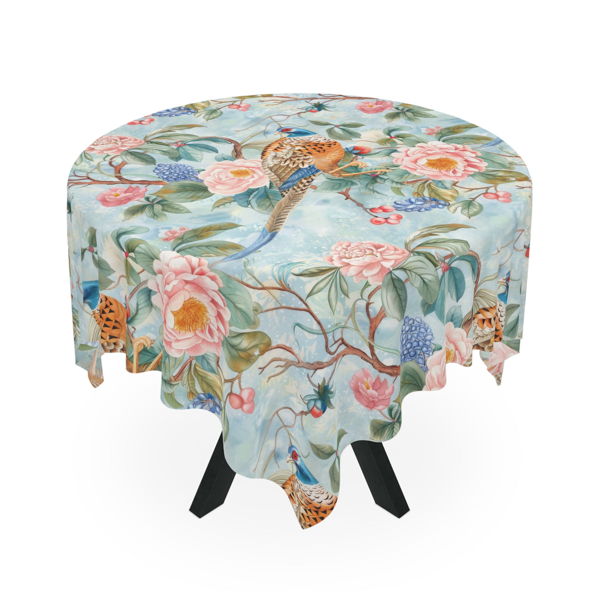Chinoiserie Tablecloth Elegant Floral Bird Design - Perfect for Dining, Events, and Celebrations - Mid Century Modern Gal