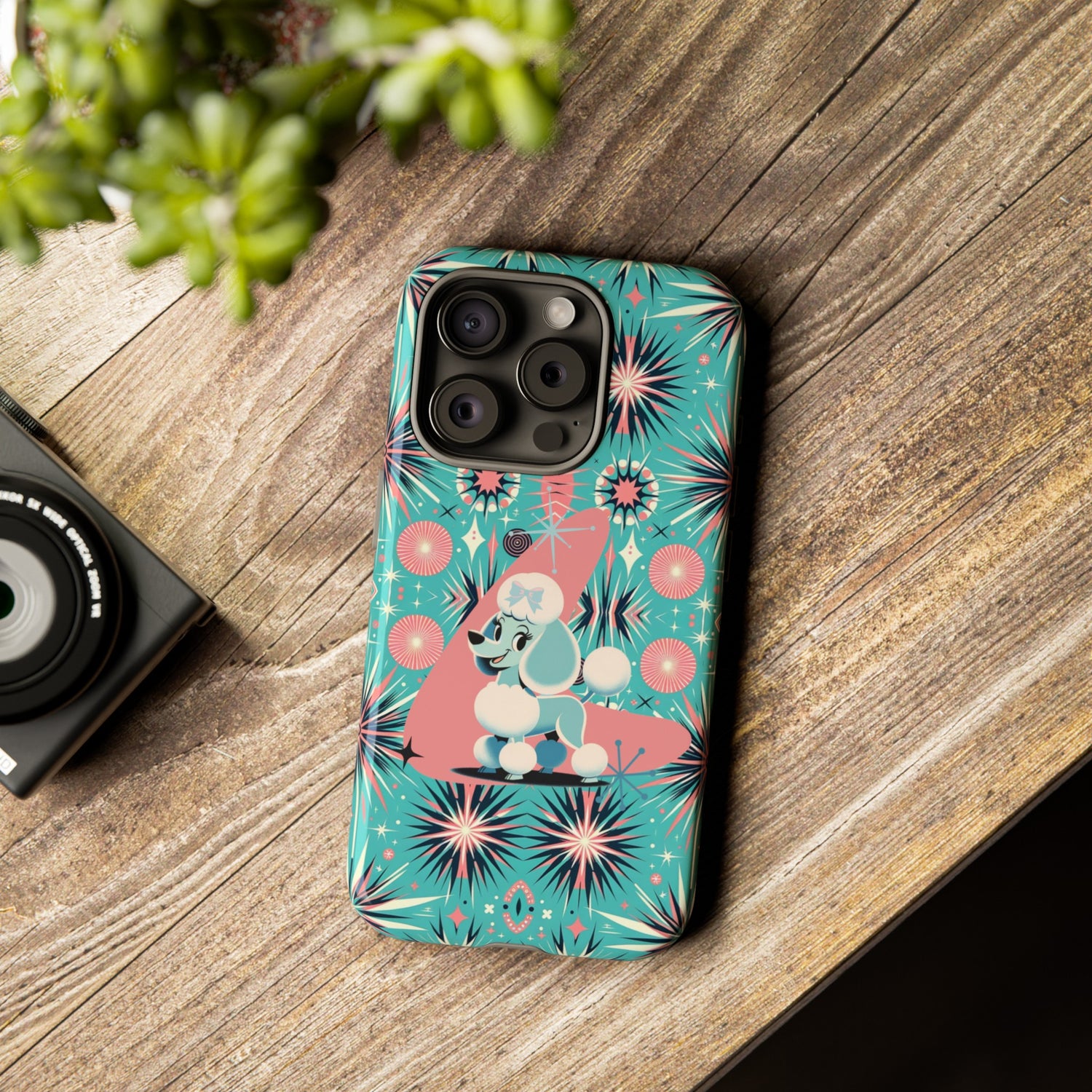 1950s Mid Century Modern Atomic Pink, Poodle Retro Smart Phone Tough Cases