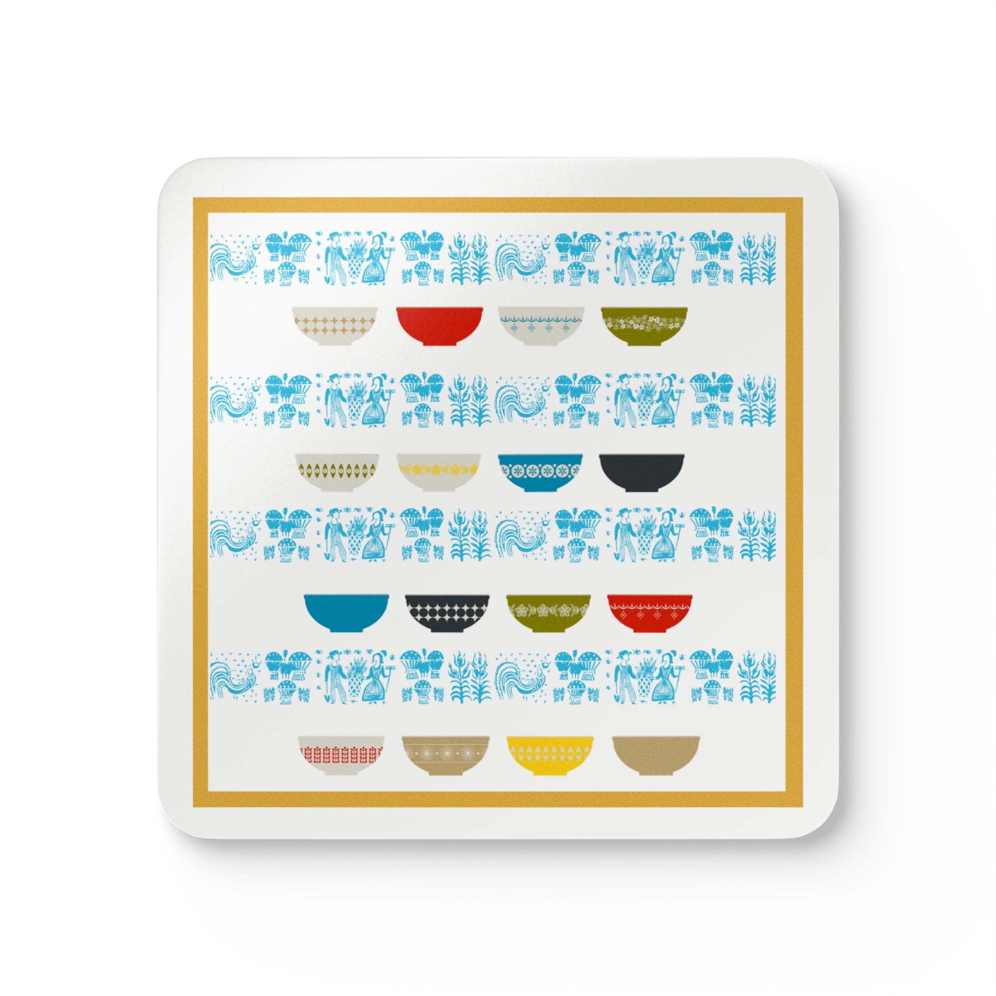 Pyrex Collector, Kitschy Kitchen Pyrex Designed, Lady On the Left, Buttermilk Bowls, Corkwood Coaster Set - Mid Century Modern Gal