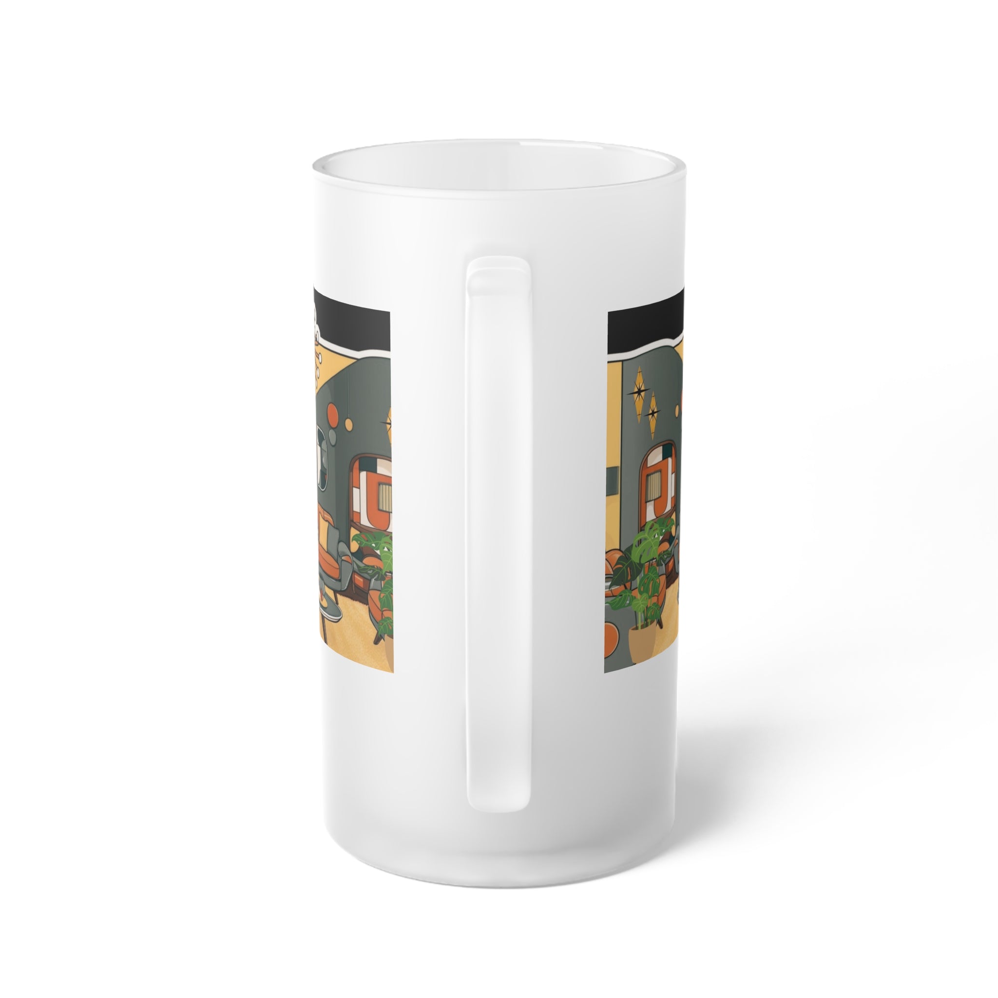 Mid Century Modern Cool Cat Mid Mod Man, Retro Glass Beer Mug Unique Gift For Dad - Mid Century Modern Gal