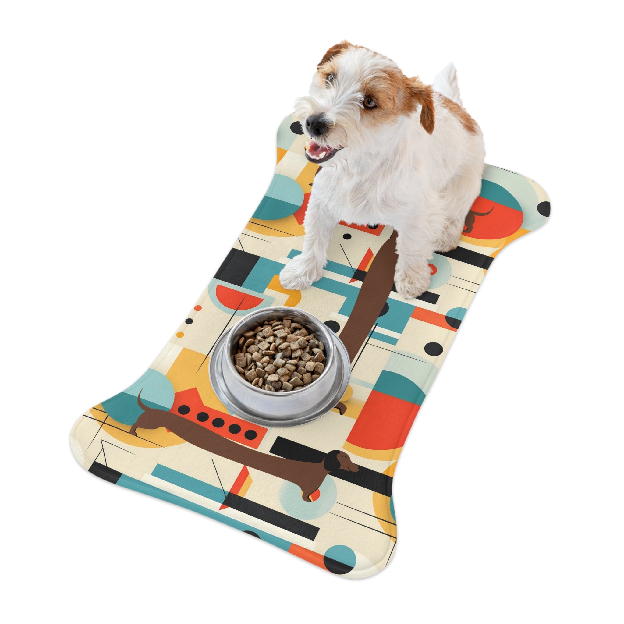 Doxie Dog, Wiener Dog Lover, Mid Mod Bauhaus Designed Pet Feeding Mats - Mid Century Modern Gal
