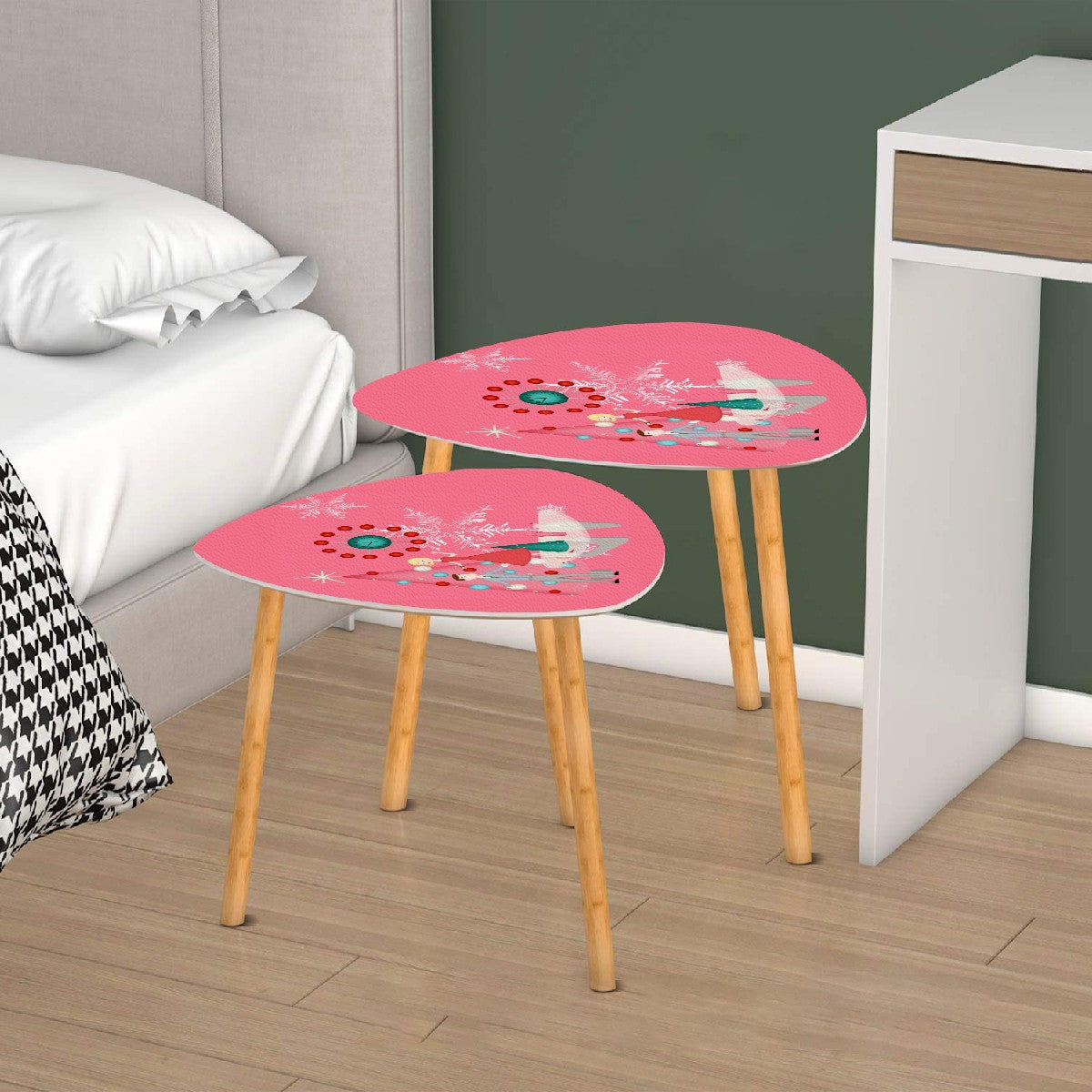 Mid Century Modern Nesting Tables, 50s Christmas Kitsch Triangle Coffee Table Set of 2 - Mid Century Modern Gal