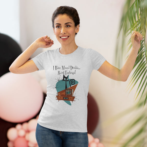 Atomic Kitschy Cat, Funny Cocktail Tee, Mid Century Modern Style Women's Triblend Tee