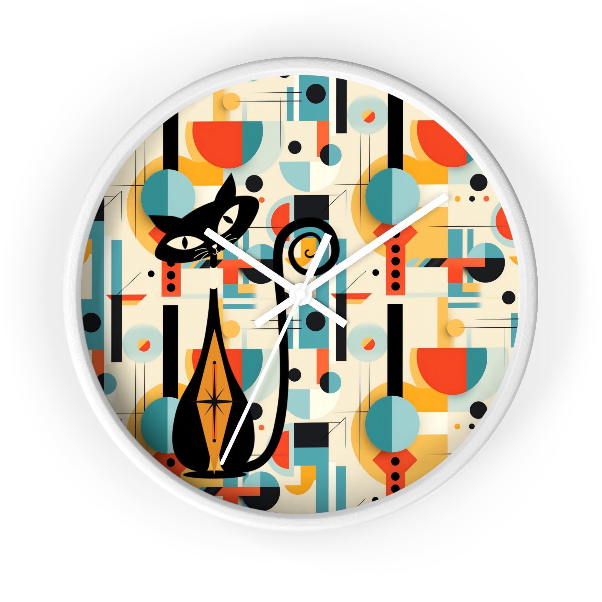 Atomic Cat Wall Clock, Bauhaus Designed Mid Century Modern Style Clock, MCM House Decor, Retro Style Cat Theme Clock - Mid Century Modern Gal