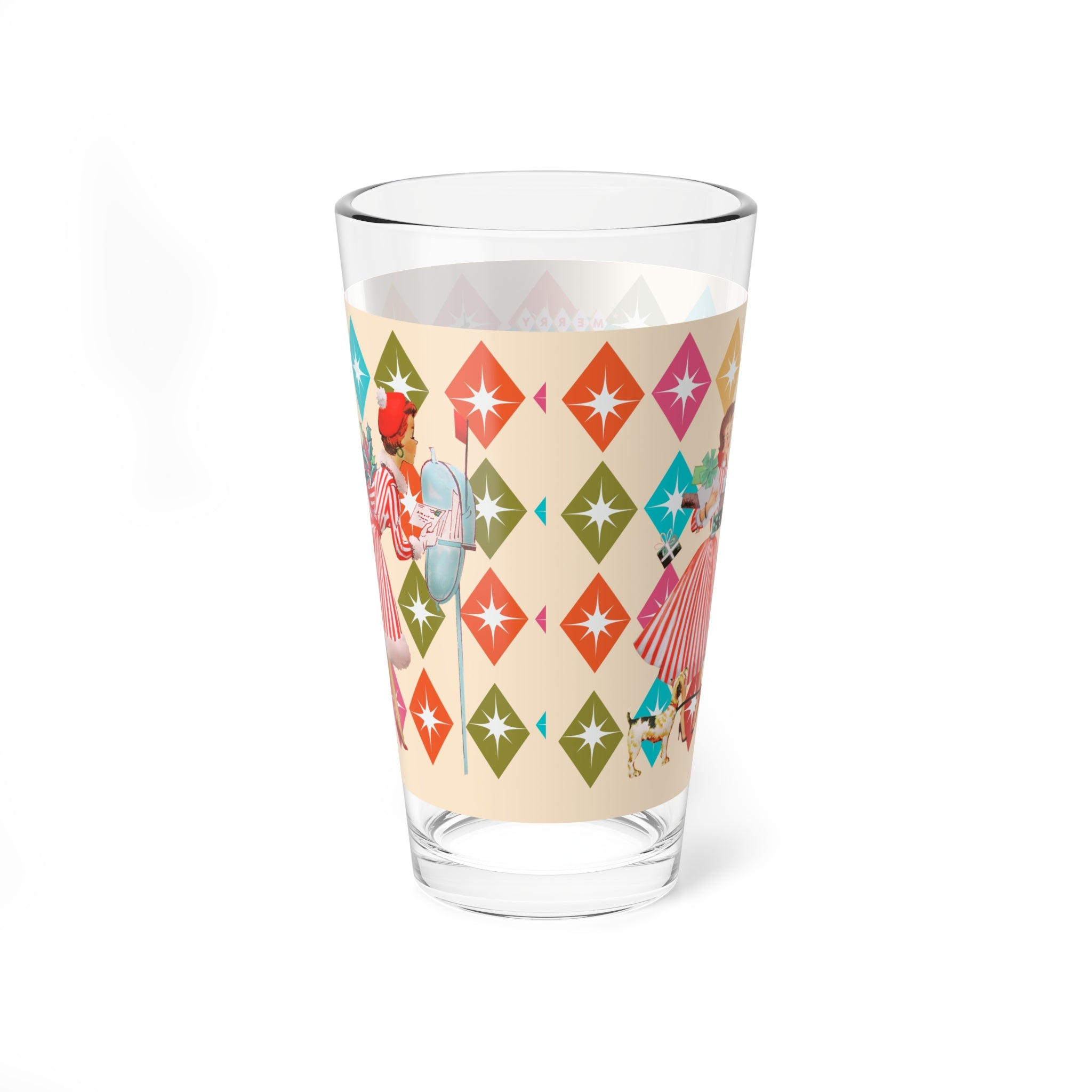 Christmas Mid Century Modern Glass, Holiday Kitsch Drinkware, 50s Atomic Diamond Festive Kitchen Decor, Gift Idea for Holiday Parties - Mid Century Modern Gal