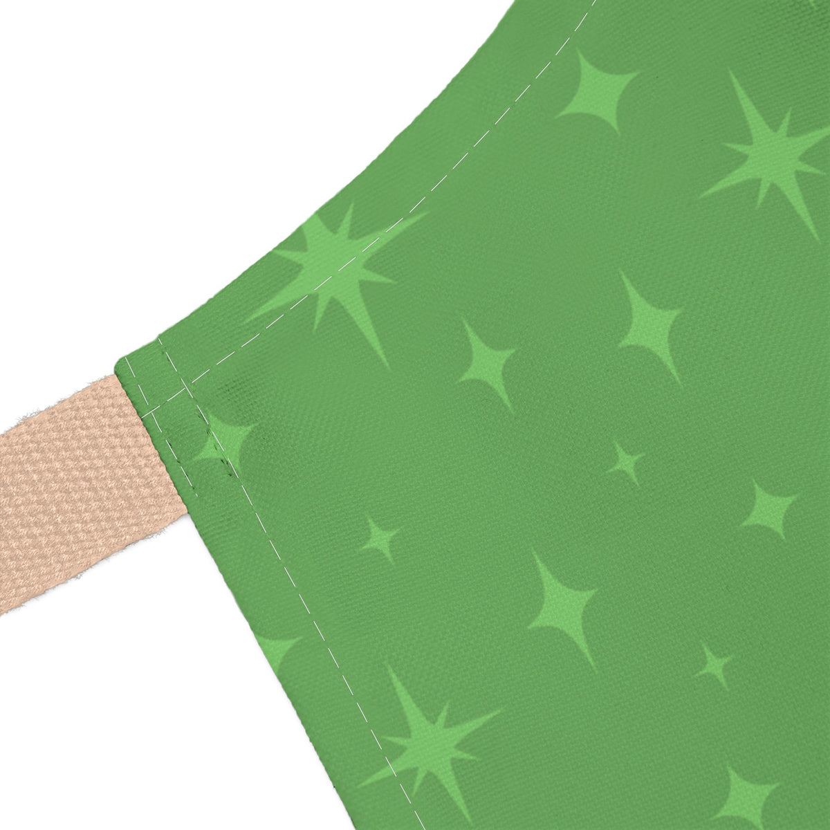 Mid Century Modern Gal Decorating Christmas Tree, Green Atomic Starbursts Apron