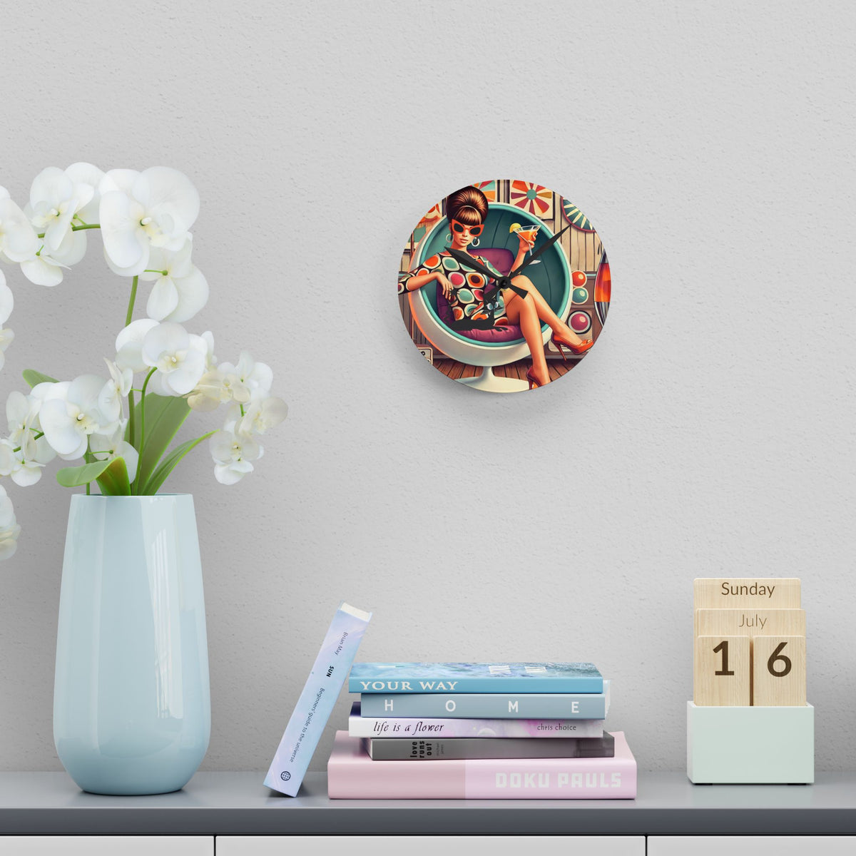 Mid Mod Gal Retro 60s Atomic Cat Mid Century Modern Wall Clock - Mid Century Modern Gal