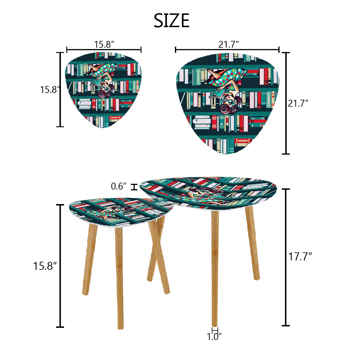 Mid Century Modern Office, Den, Retro Gal, Book Lover Triangle Coffee Table Set of 2 - Mid Century Modern Gal