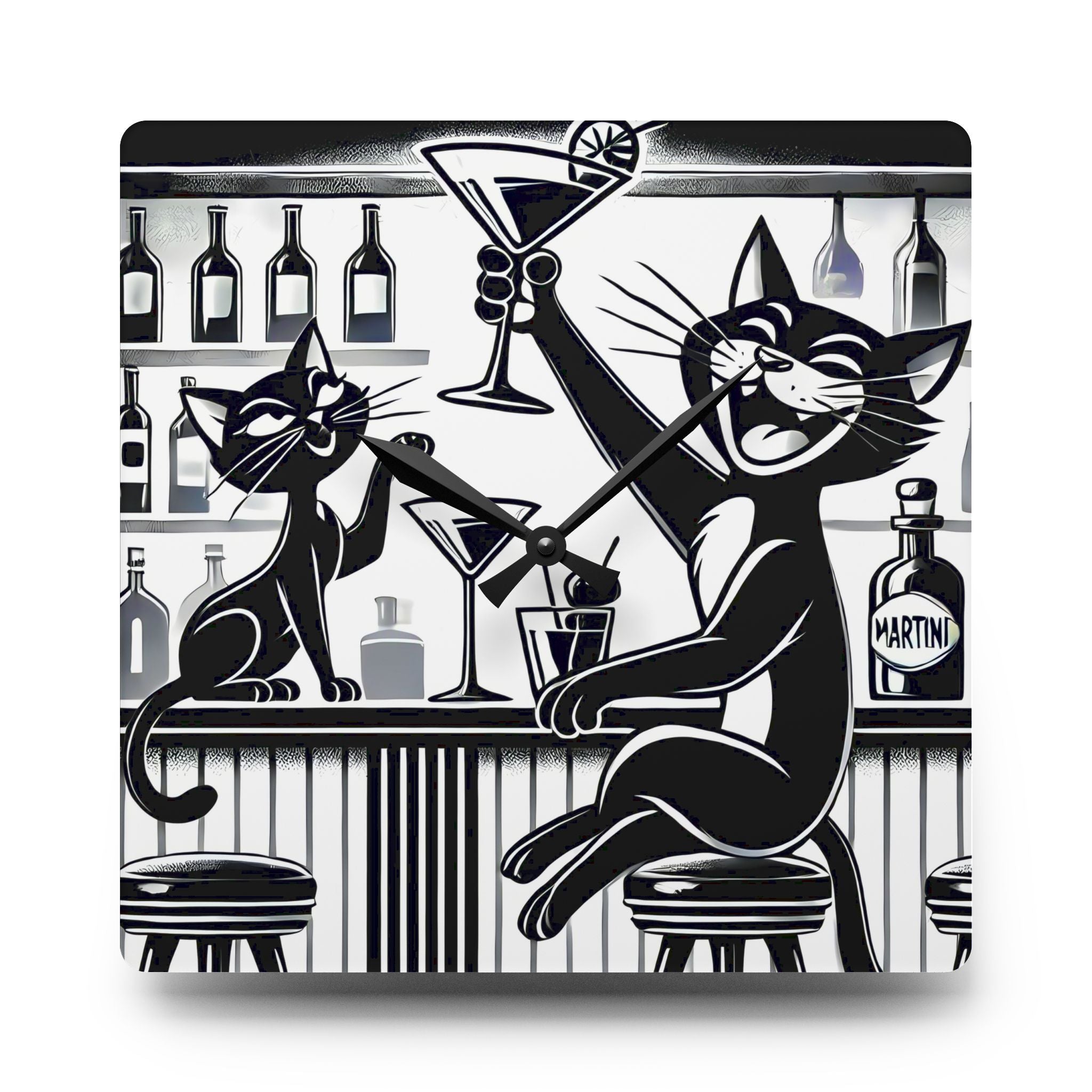 Atomic Cat Mid Century Modern Bar, Kitschy Quirky Mod Acrylic Wall Clock - Mid Century Modern Gal