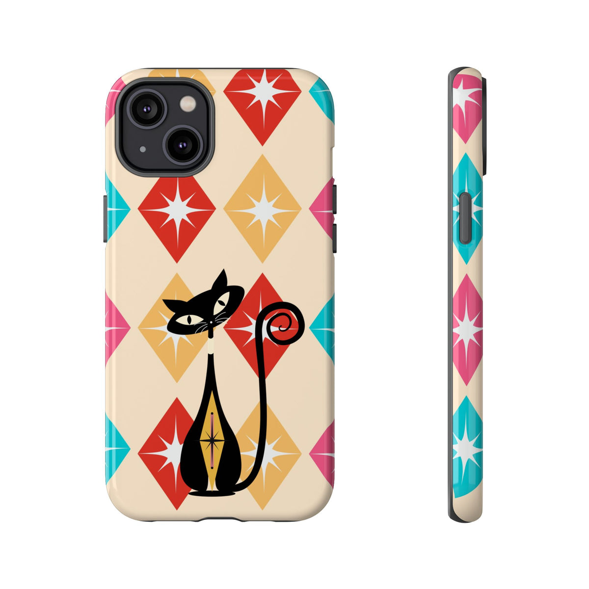 Mid Century Modern Atomic Cat, Atomic 50s Diamonds Retro Phone Tough Cases - Mid Century Modern Gal