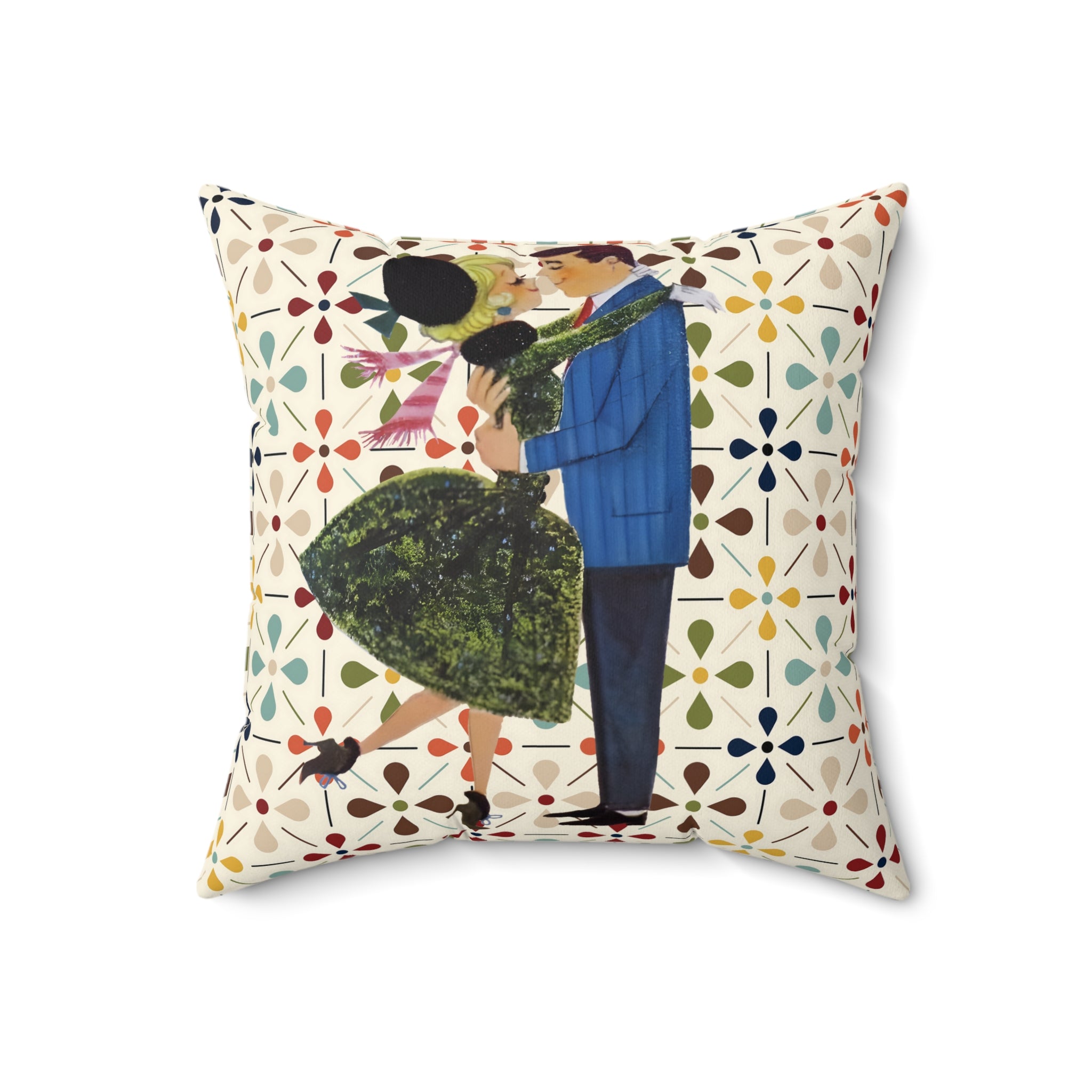 Mid Century Modern Scandinavian Pattern, Kitschy Mod 50s Christmas Couple Pillow And Insert - Mid Century Modern Gal