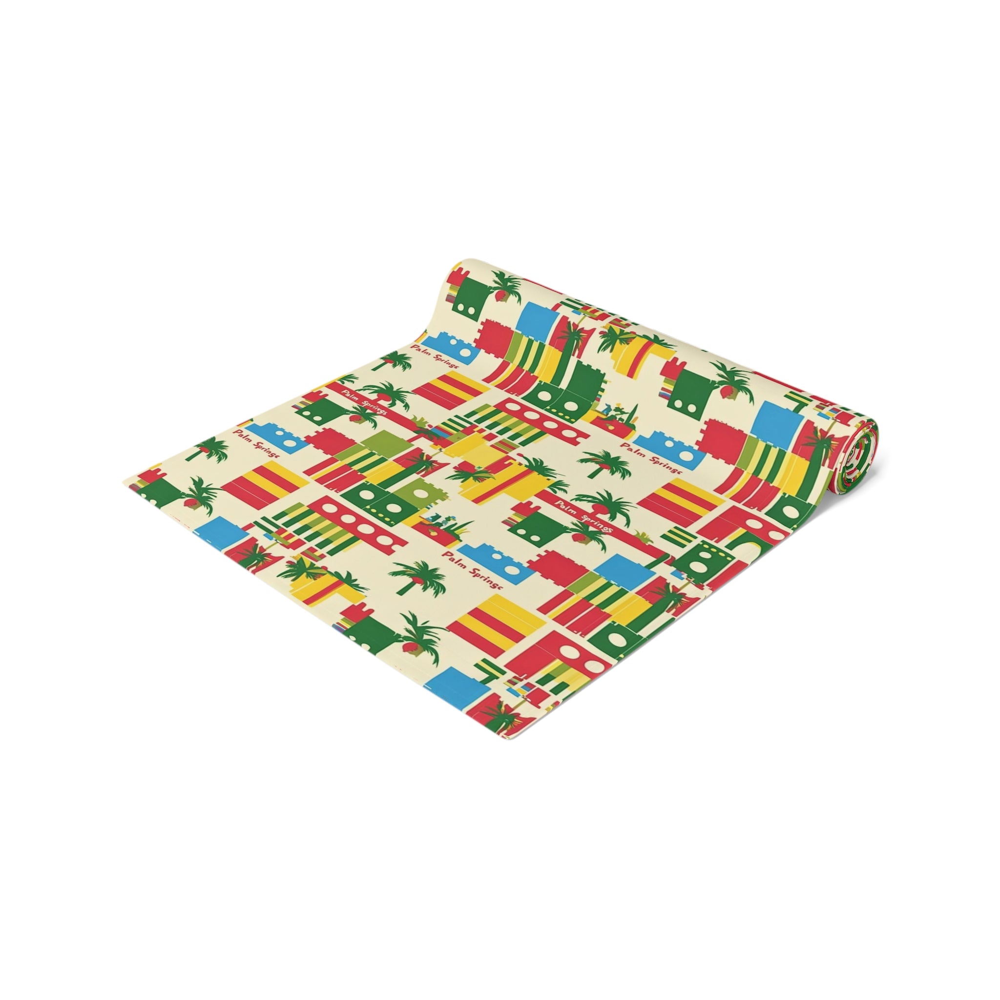 Tropical Palms Spring California Paradise Table Runner - Bright Cotton & Poly Design for Summer Dining - Mid Century Modern Gal