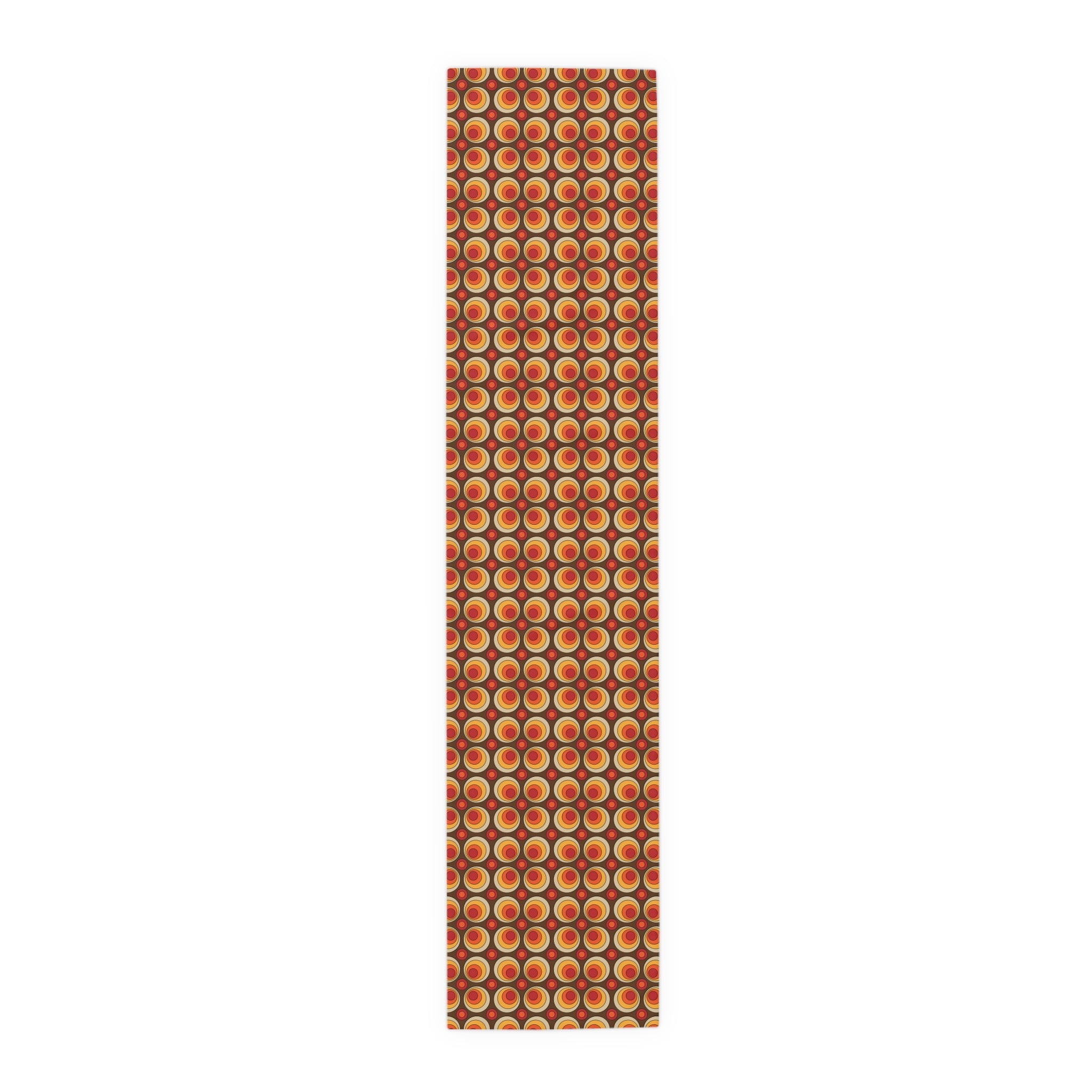 Retro Orbs, Orange Brown Yellow Groovy Geometric Mid Mod Table Runner - Mid Century Modern Gal