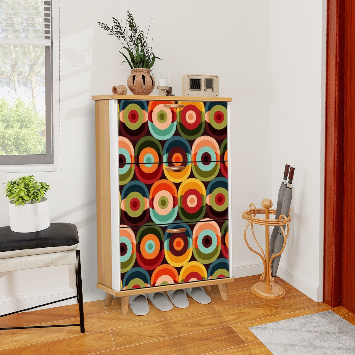 Retro Groovy Mod Space Orb Designed Mid Century Modern Shoe Storage Cabinet - Mid Century Modern Gal