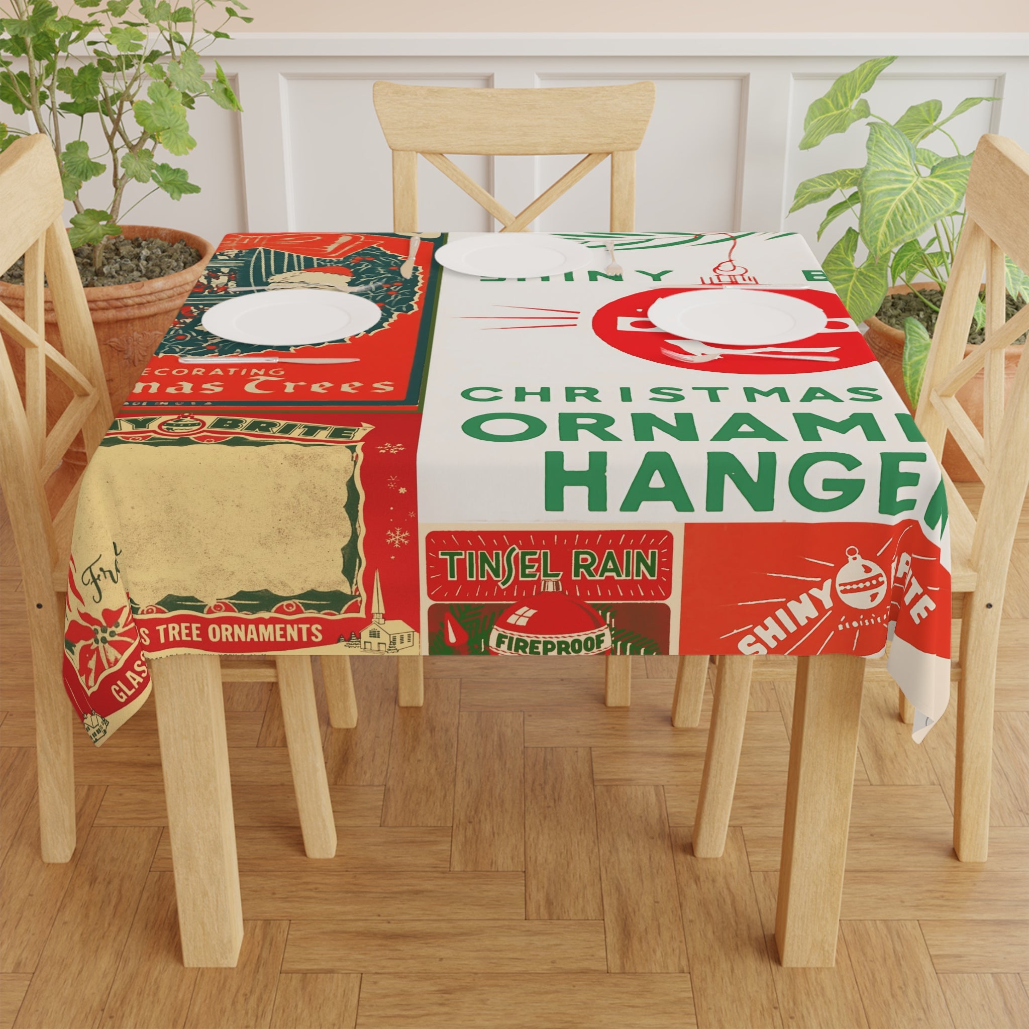 Original Shiny Brite Ornaments Advertisment Vintage Inspired Christmas Mod Tablecloth - Mid Century Modern Gal