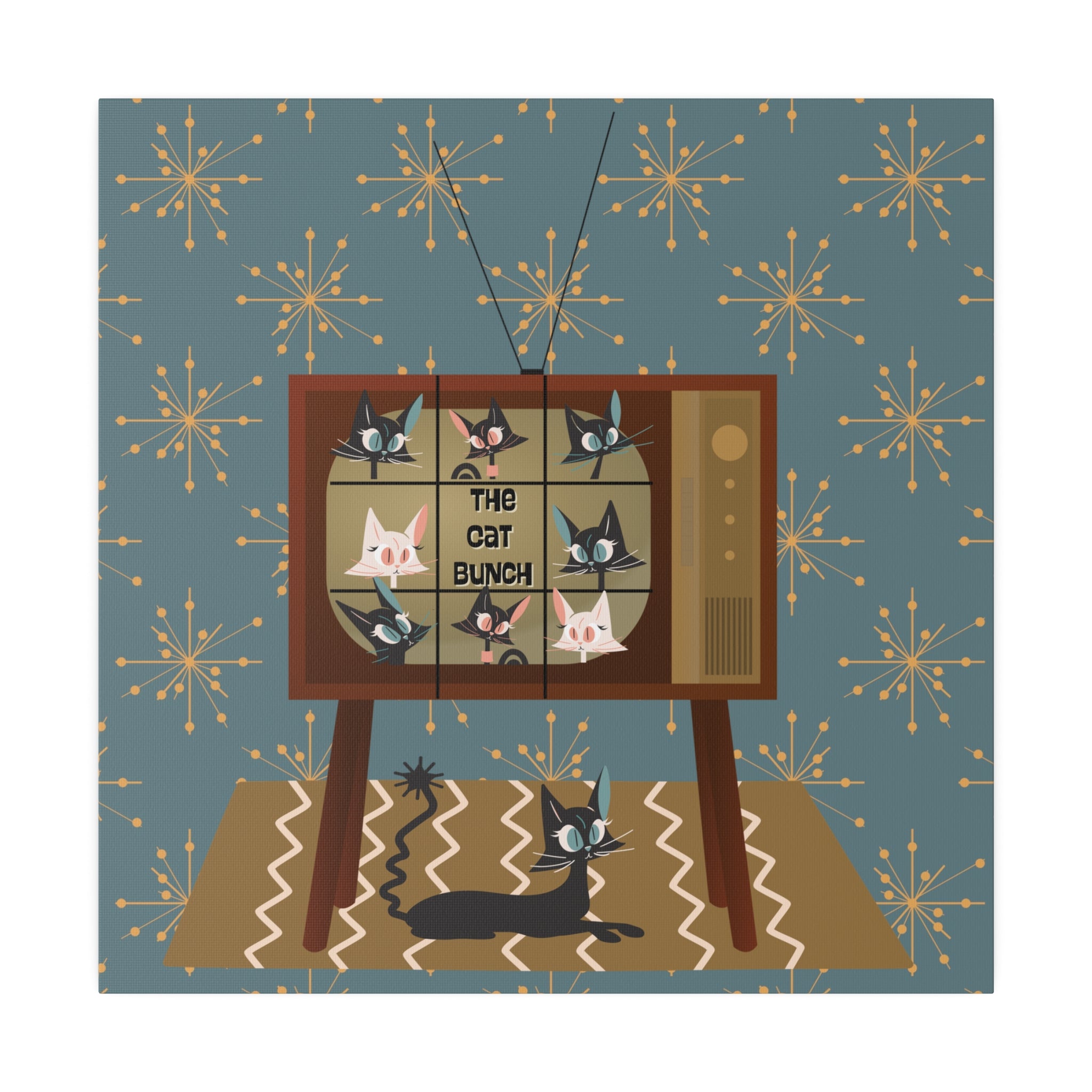 Atomic Cat, Mid Century Modern Wall Art, TV Show, Kitschy Cute, Black Cat Lover Wall Art - Mid Century Modern Gal
