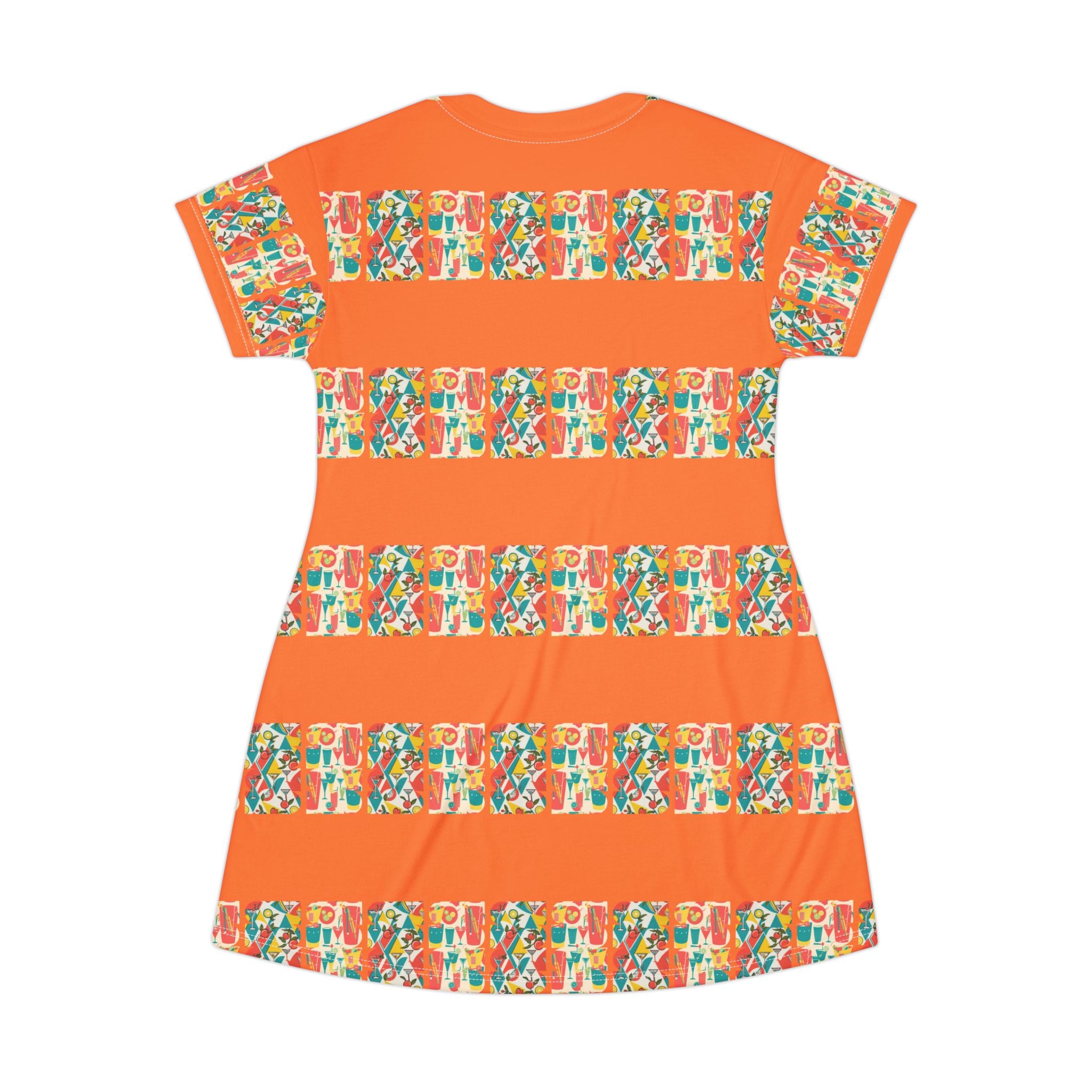 Atomic 60s Mod Gal, Cocktail Hour Retro Vibes T-Shirt Dress With Colorful Print - Mid Century Modern Gal