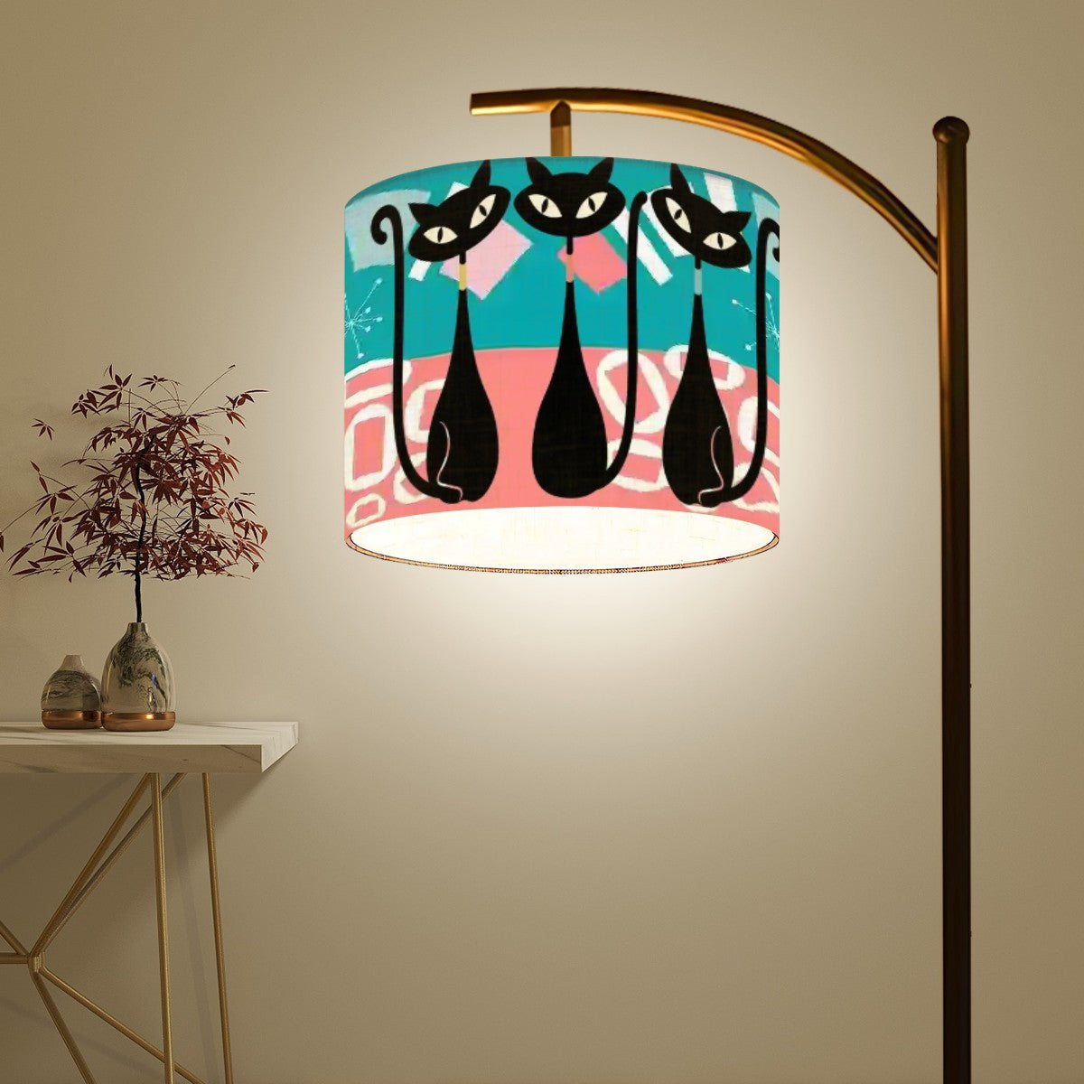Atomic Cats Mid Century Modern Coral, Teal Kitschy Fun Lamp Shade ONLY - Mid Century Modern Gal