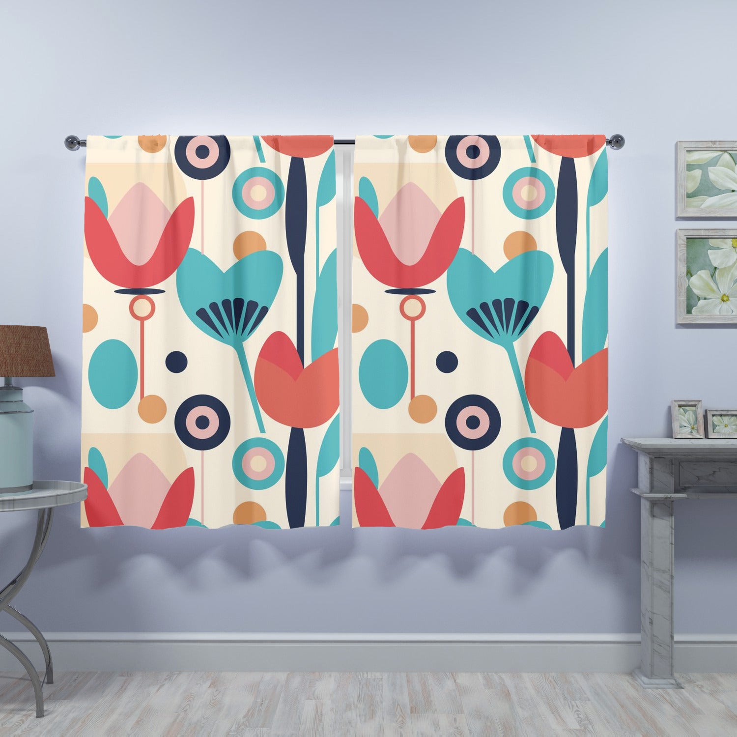 Retro Scandinavian Floral Mid Mod Window Curtains (two panels) - Mid Century Modern Gal