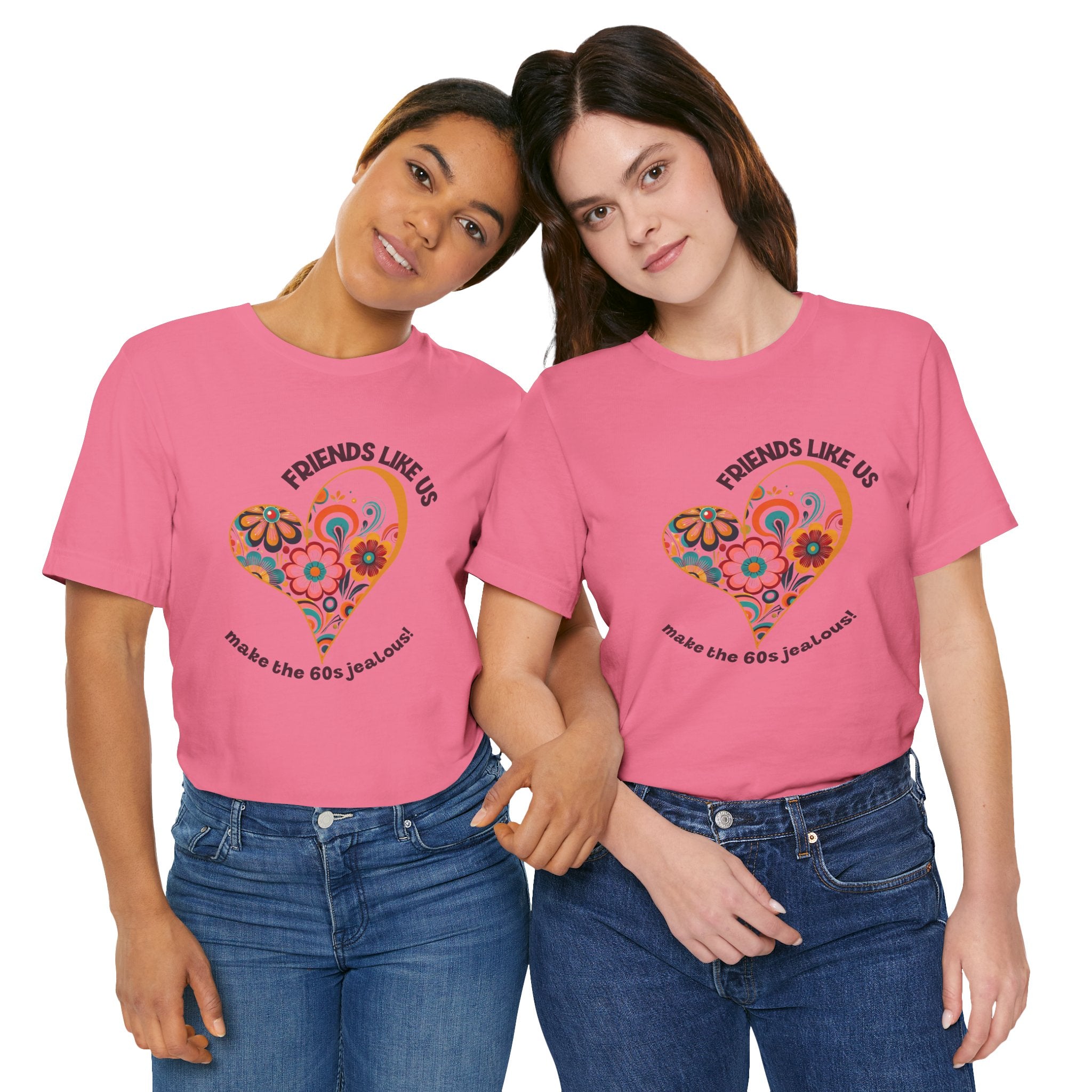 Friends Like Us Vintage Retro Floral Heart Bestie Tee For All Ages - Mid Century Modern Gal
