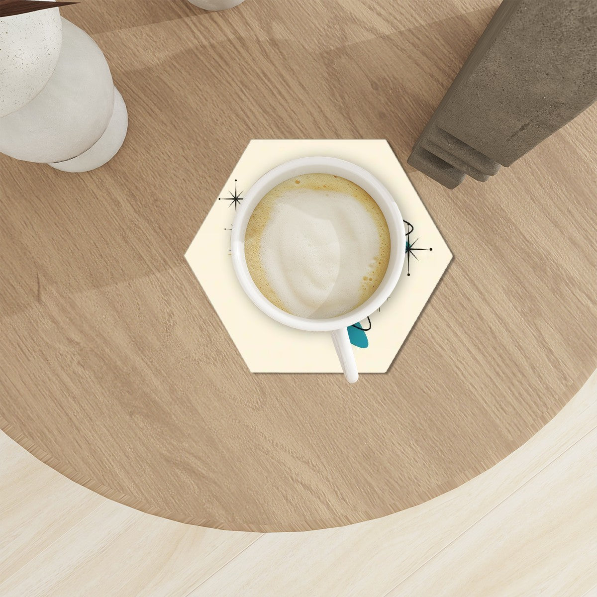 Mid Mod Men, Dapper Dudes Cigar Smoking Mid Century Modern Barware Hexagon Ceramic Coasters Set of 6 - Mid Century Modern Gal