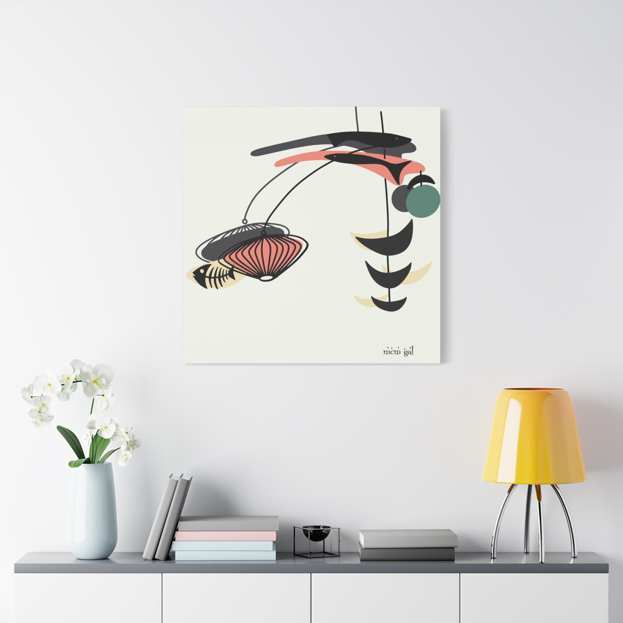 Mid Century Modern Fish Art, Modern Abstract Wall Art Canvas - Mid Century Modern Gal