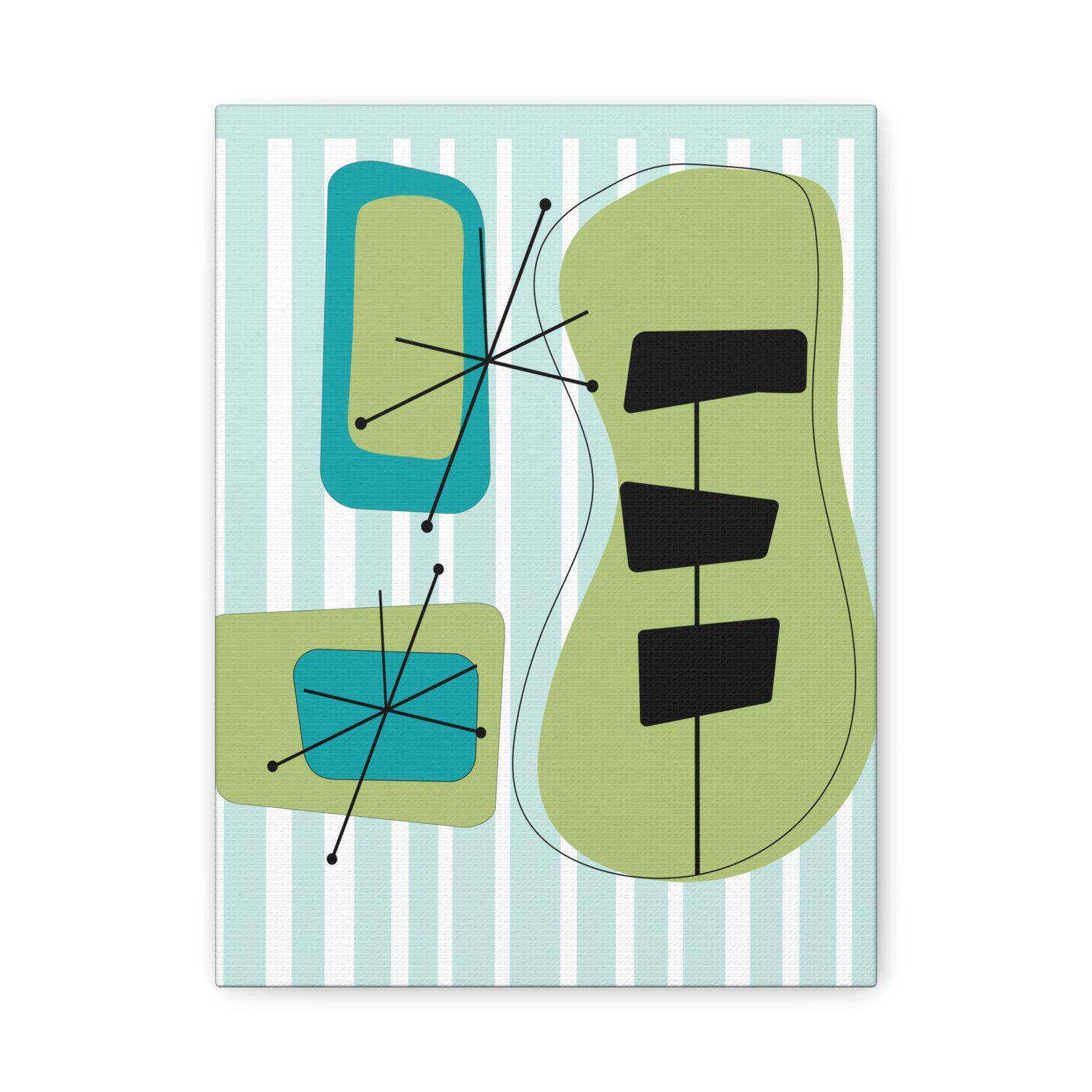 Mid Mod Atomic Age, Aqua Blue, Green, Black, Abstract, Geometric, Retro MCM Wall Canvas Art - Mid Century Modern Gal
