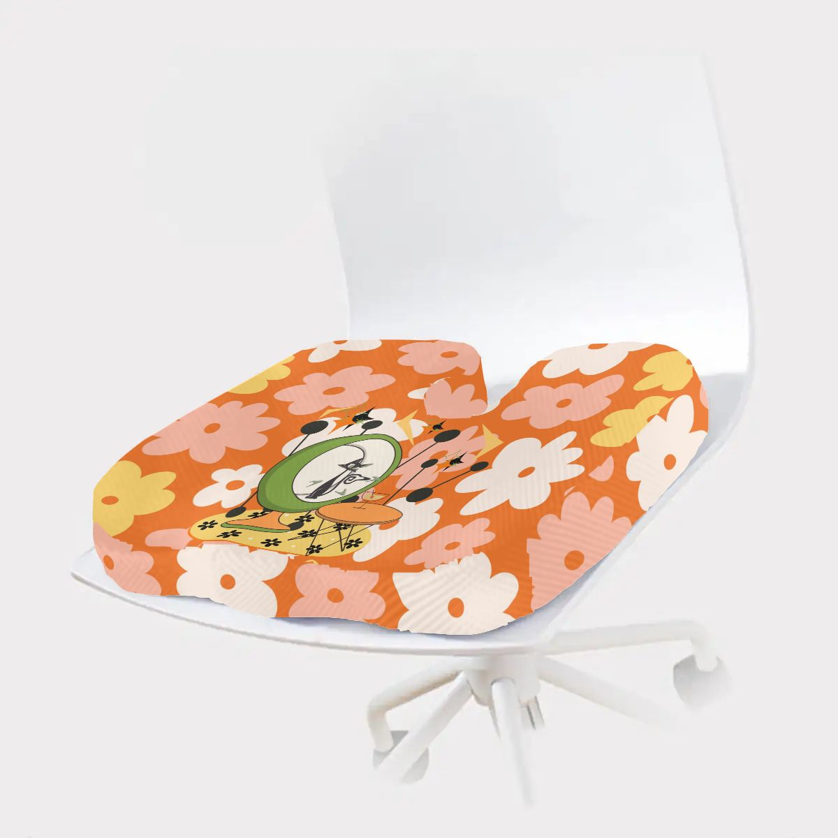 Mid Mod Flower Power Atomic Cat, Cute Orthopedic Memory Foam Seat Cushion - Mid Century Modern Gal