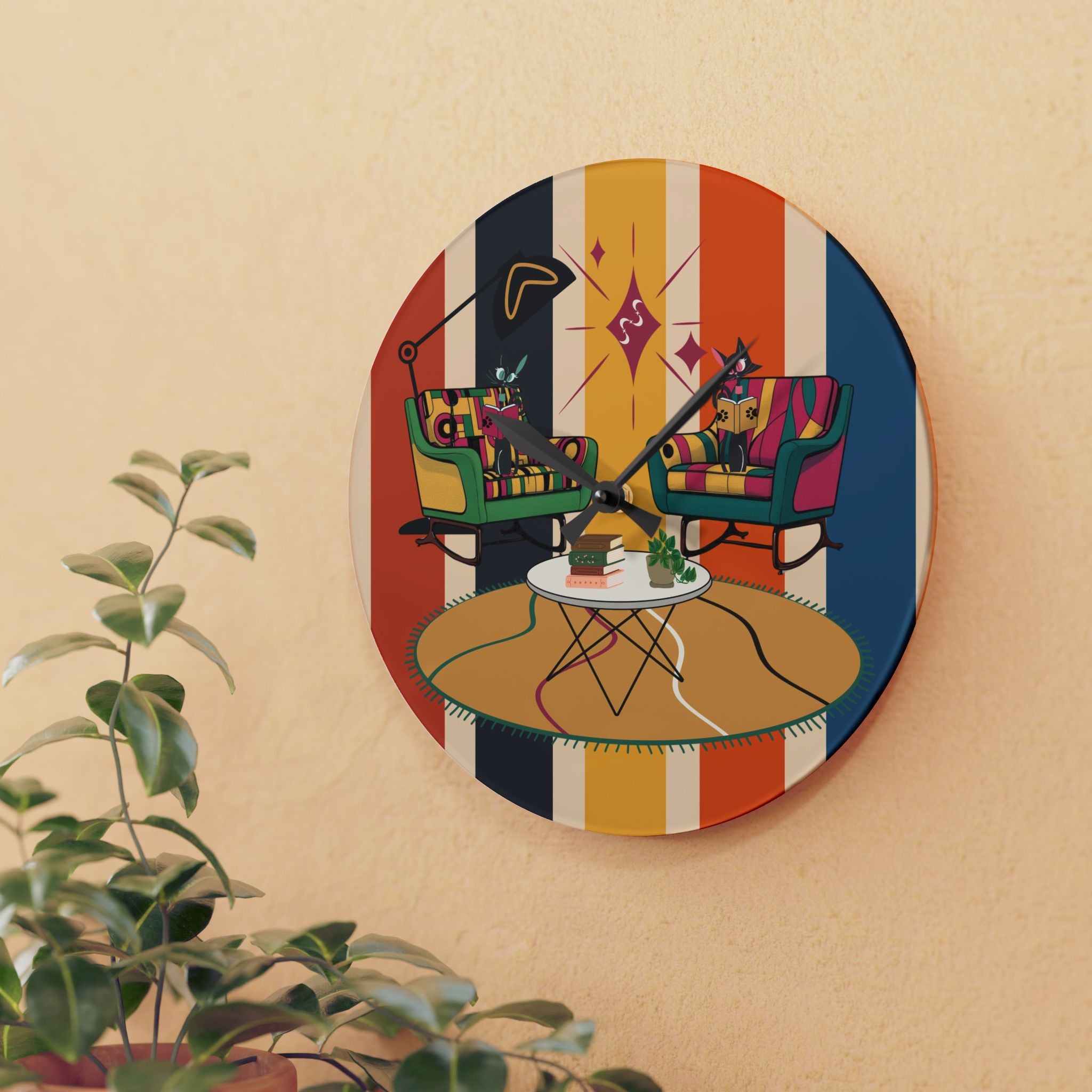 Retro Mid Century Modern Clock - Book Lover Gal, Kitschy Mod Stylish Living Room Decor - Mid Century Modern Gal