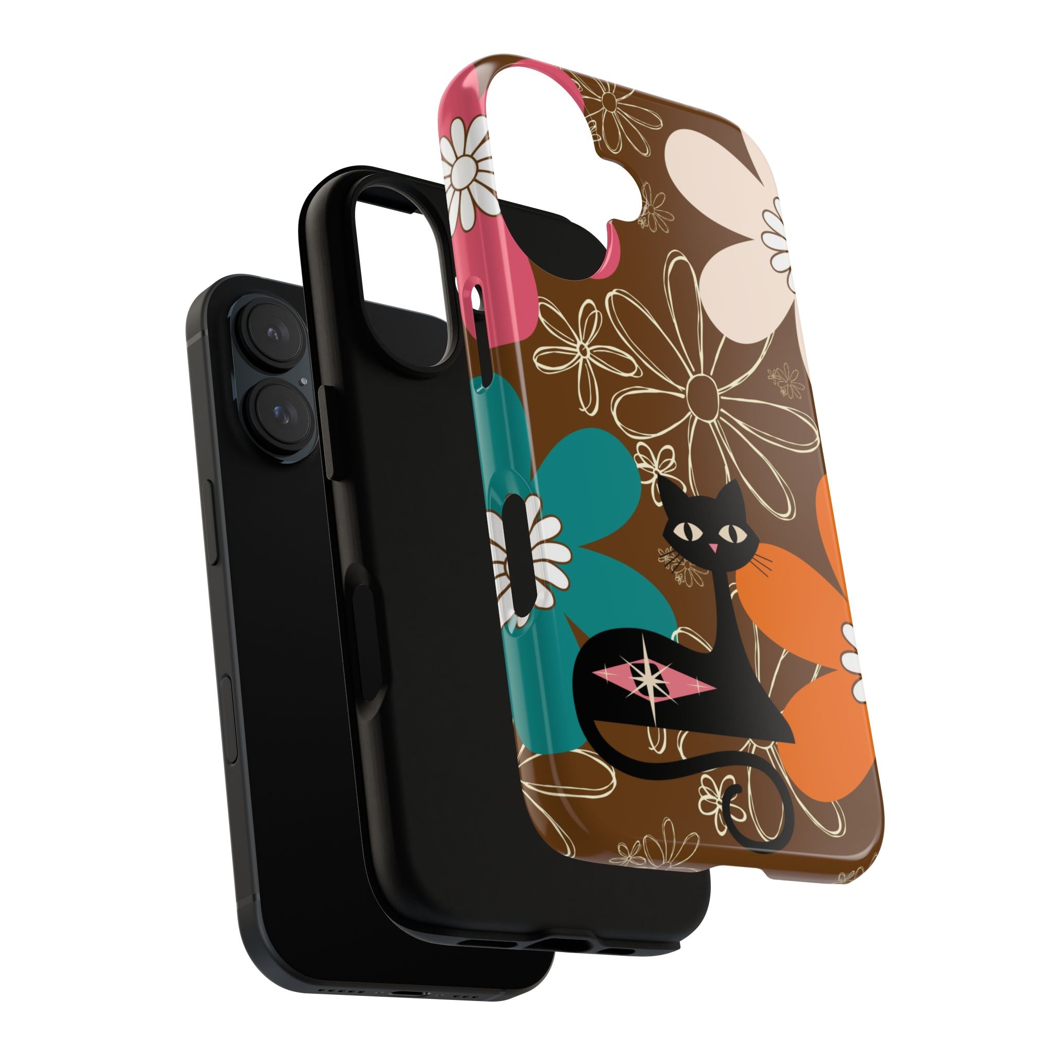 Atomic Cat Retro 70s Vibe Flower Power Tough Cases: Cute Floral and Cat Phone Case for Cat Lovers