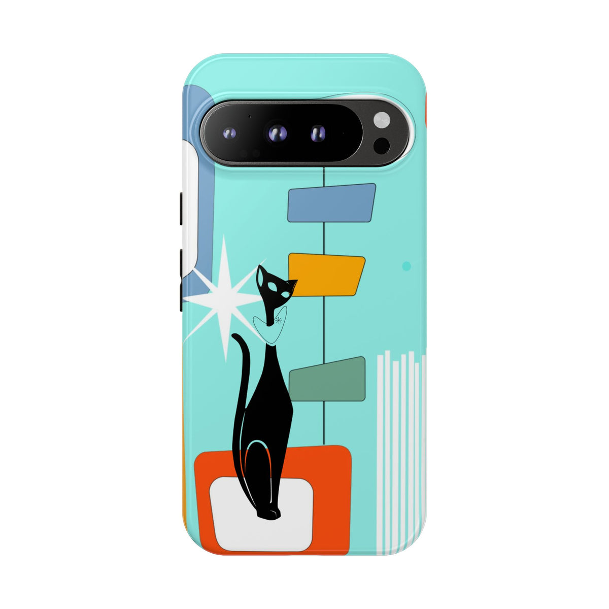 Atomic Cat, Mid Mod Aqua Blue, Geometric, Samsung, Google Pixel, Apple iPhone Tough Cases