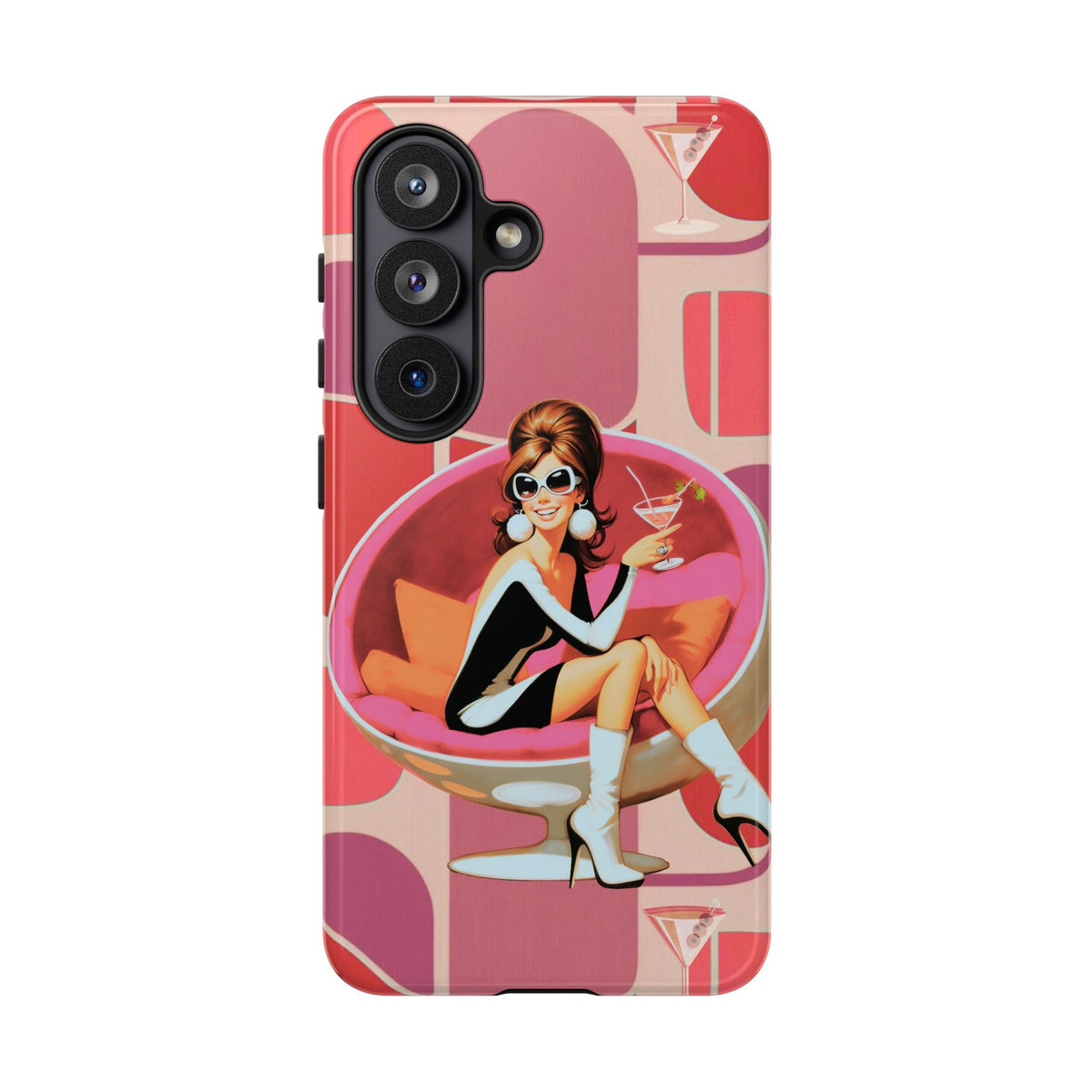 Mid Mod 60s Mod Gal, Kick Back Enjoy, Retro Chic Phone Case with Cocktail Design